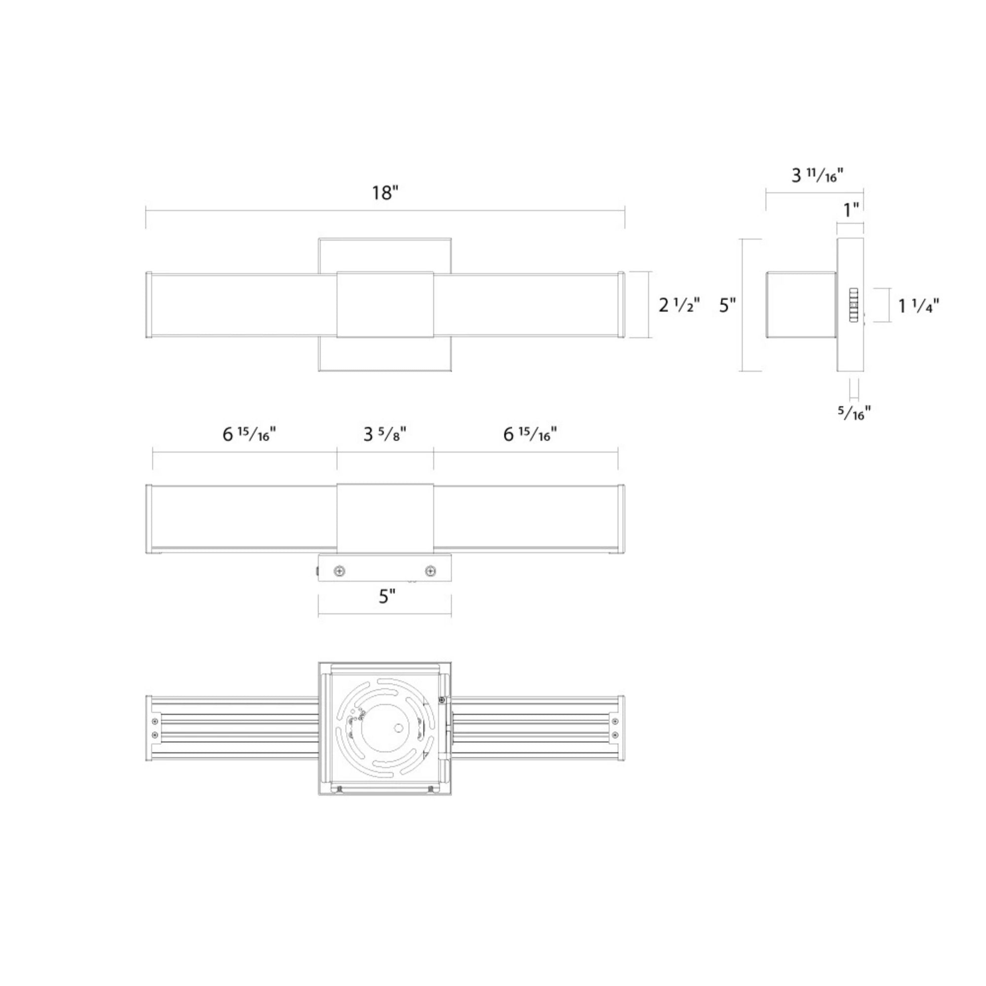 Allure 18" Square LED Vanity Light, CCT Selectable, 120V, Brushed Nickel Finish