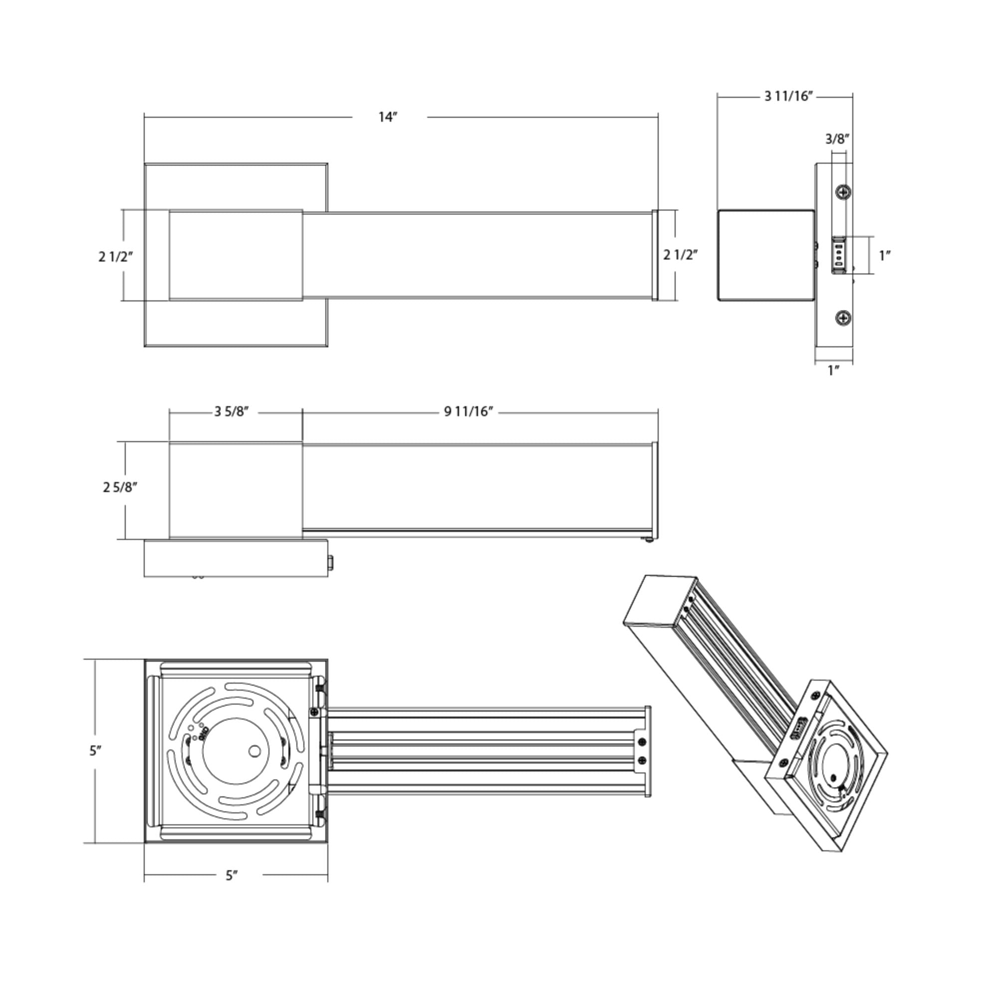 Allure 14" Square LED Wall Sconce, CCT Selectable, 120V, Brushed Nickel Finish