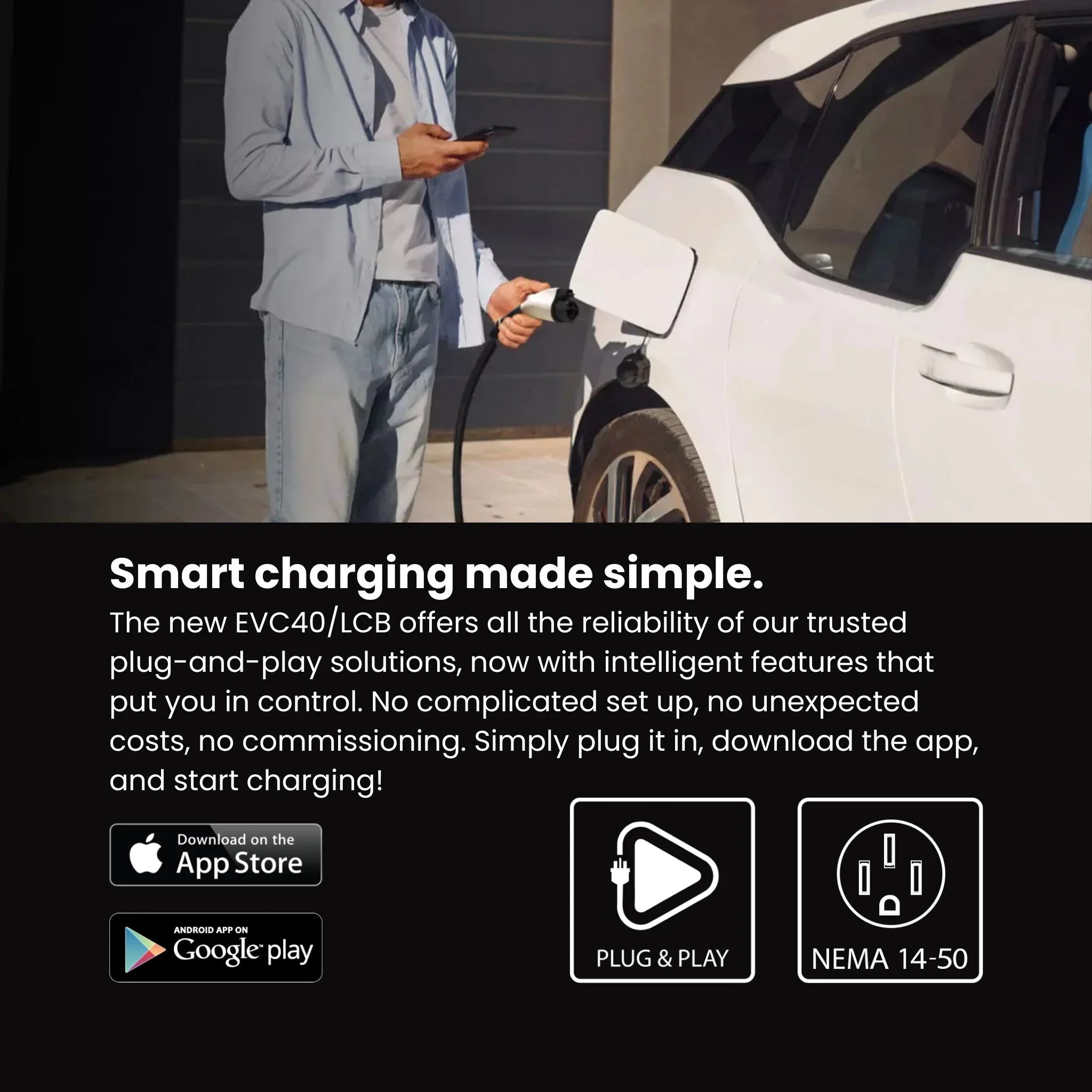 RAB Lighting EVC40/LCB 40A Level 2 Smart Electric Vehicle Charger with Wi-Fi and Lightcloud Blue