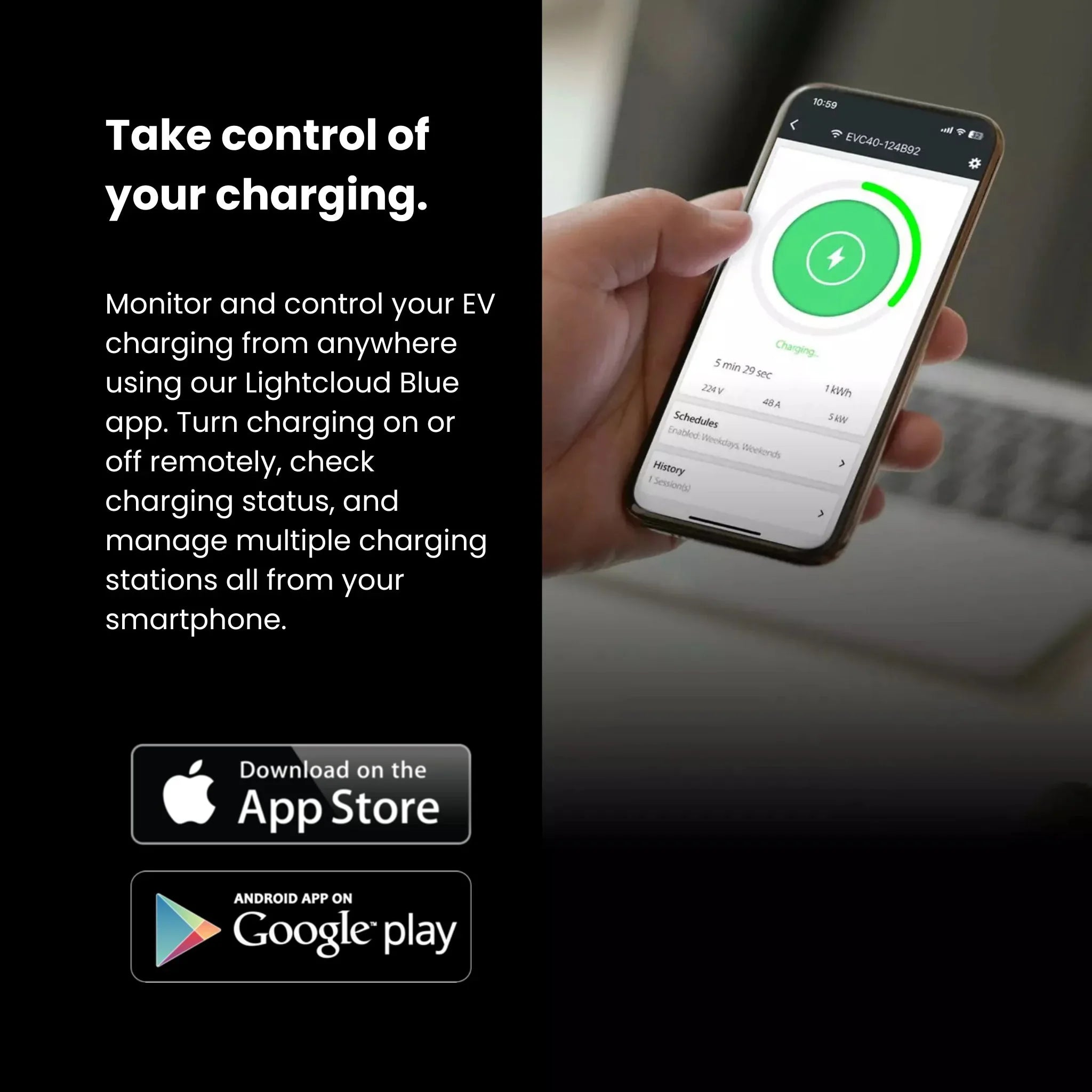 RAB Lighting EVC40/LCB 40A Level 2 Smart Electric Vehicle Charger with Wi-Fi and Lightcloud Blue
