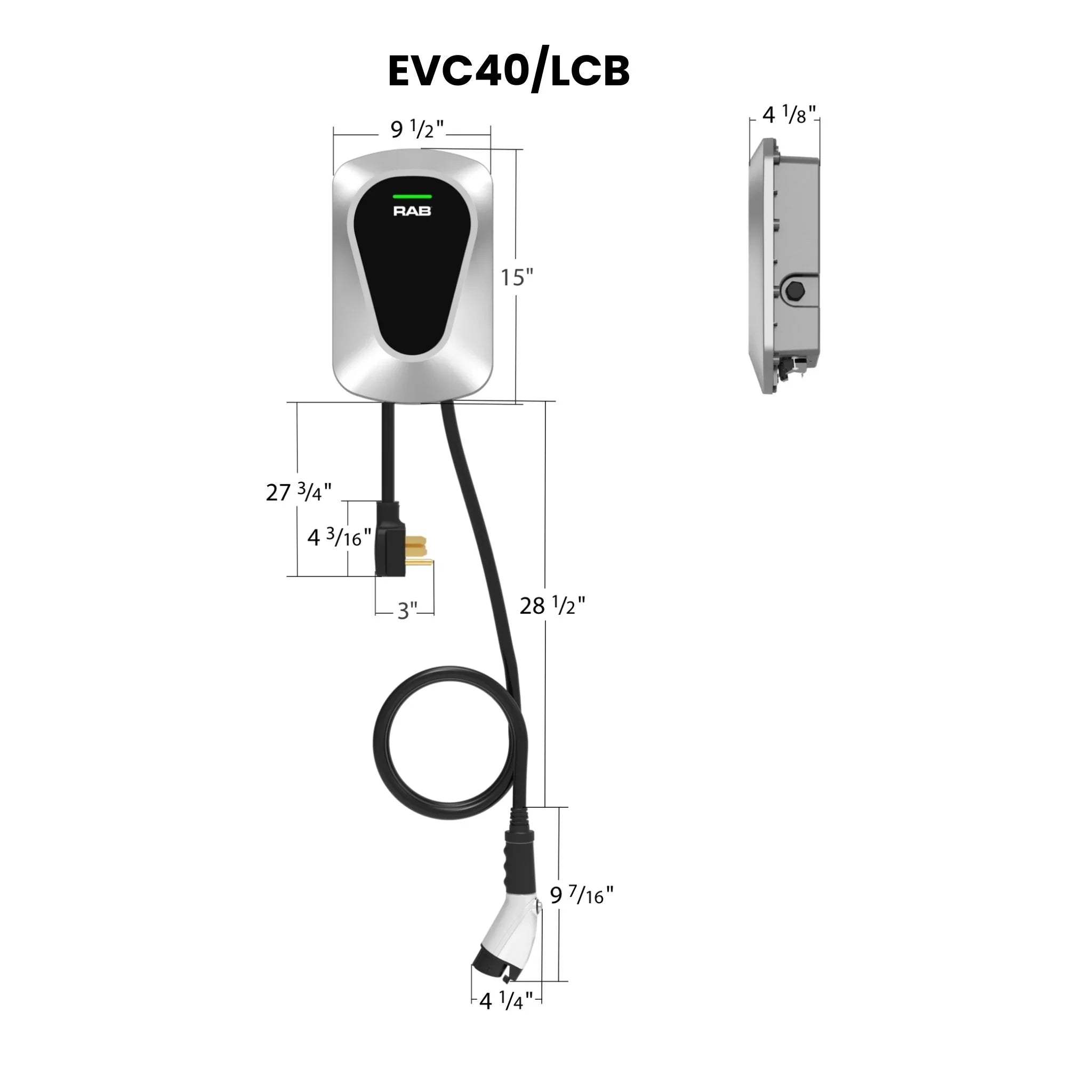 RAB Lighting EVC40/LCB 40A Level 2 Smart Electric Vehicle Charger with Wi-Fi and Lightcloud Blue