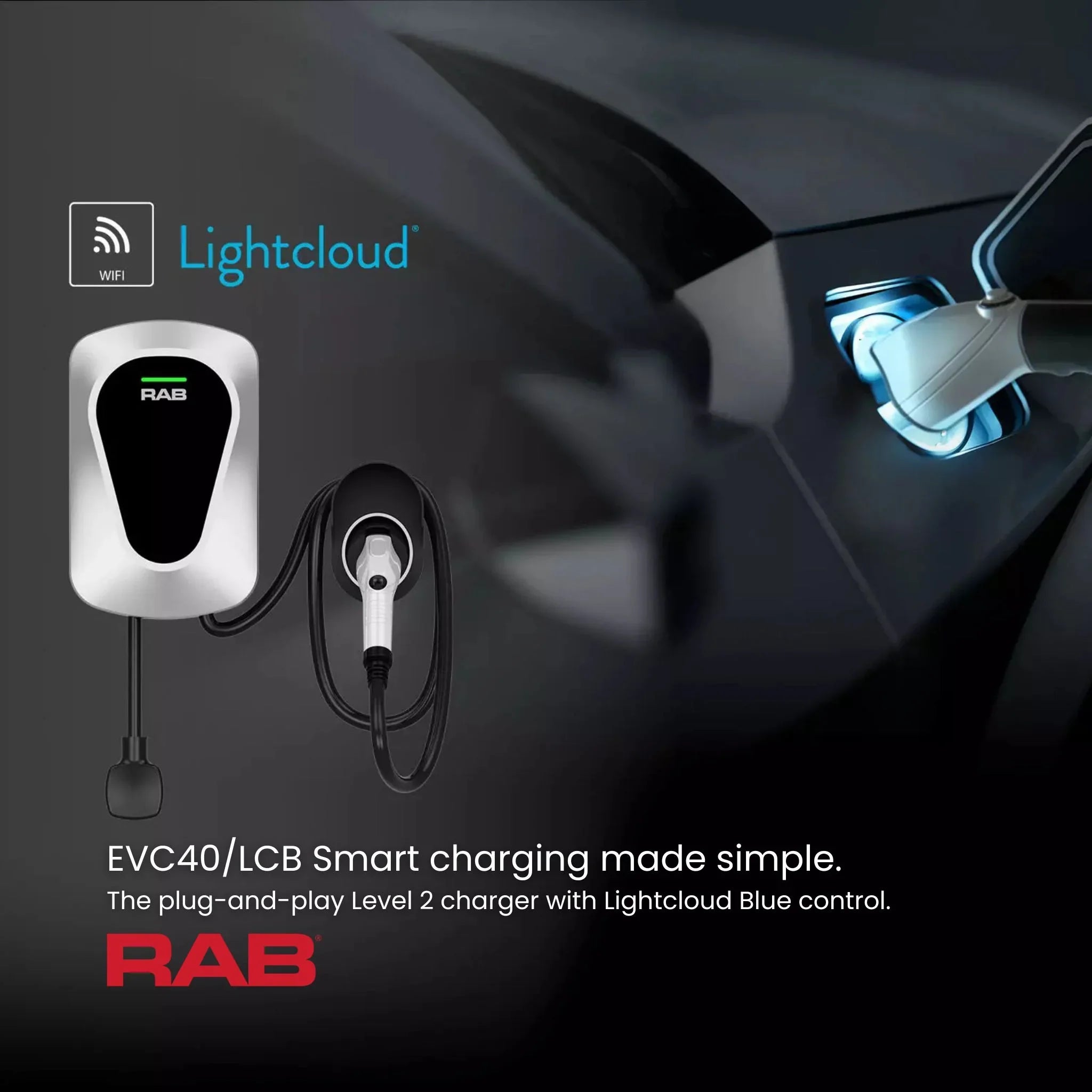 RAB Lighting EVC48/LCB 48A Level 2 Smart Electric Vehicle Charger with Wi-Fi and Lightcloud Blue