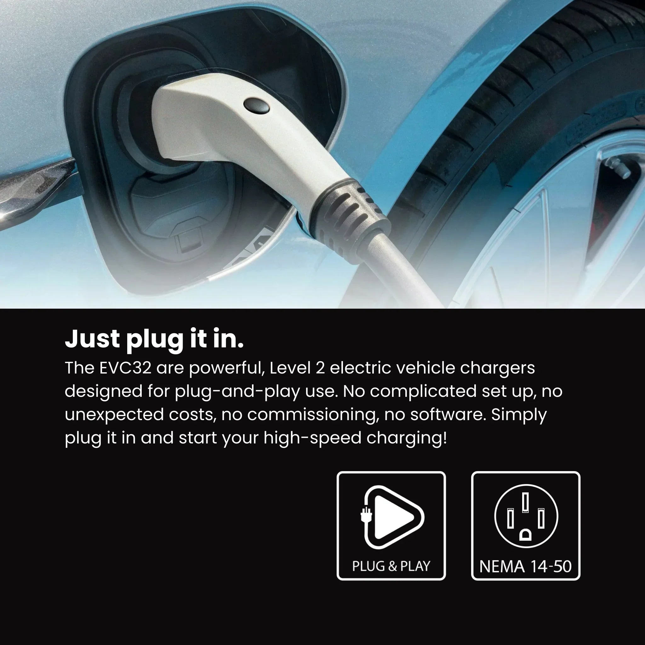 RAB Lighting EVC32 32A Level 2 Electric Vehicle Charger - Wall Mount SAEJ1772 Non-Networked