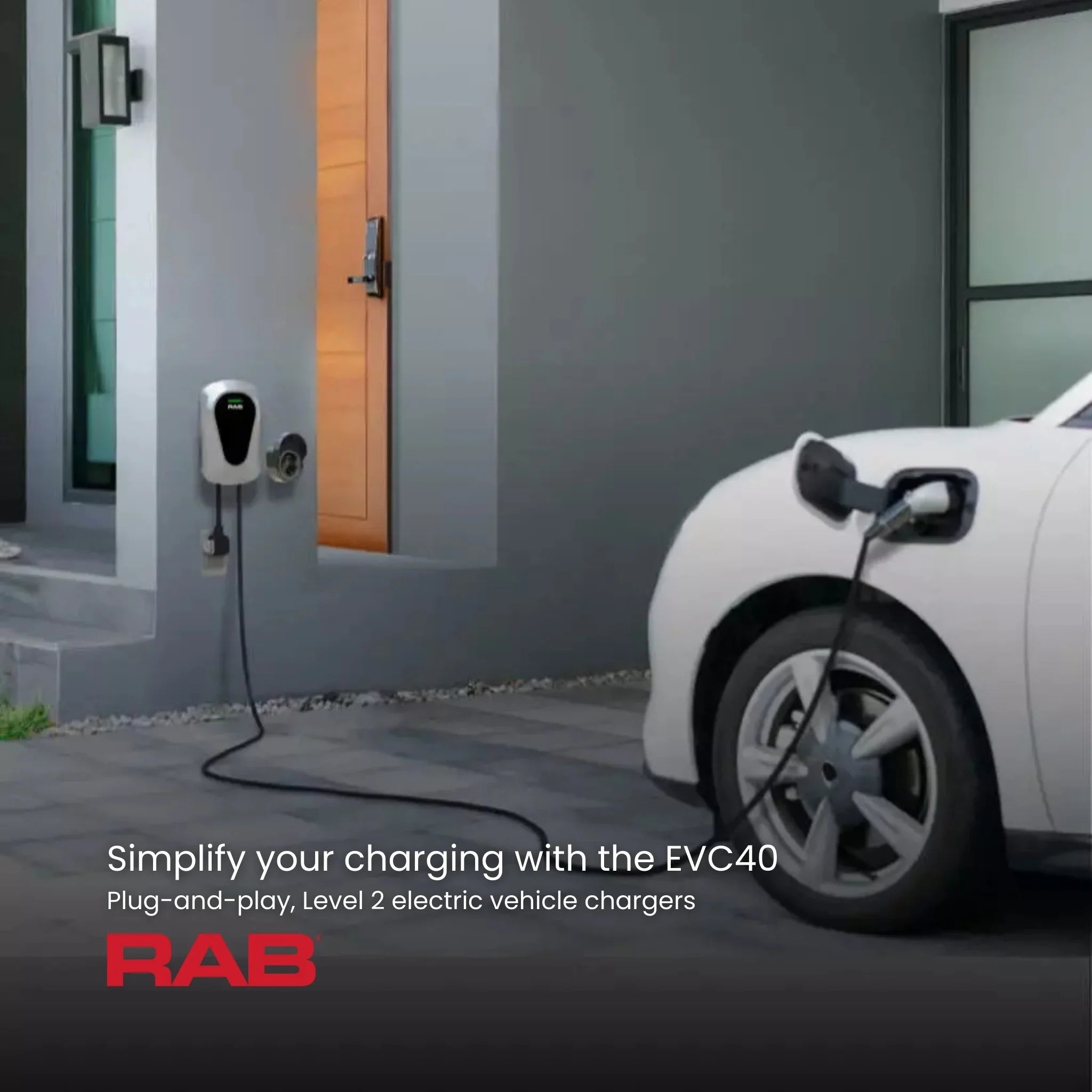 RAB Lighting EVC40 40A Level 2 Electric Vehicle Charger - Wall Mount SAEJ1772 Non-Networked