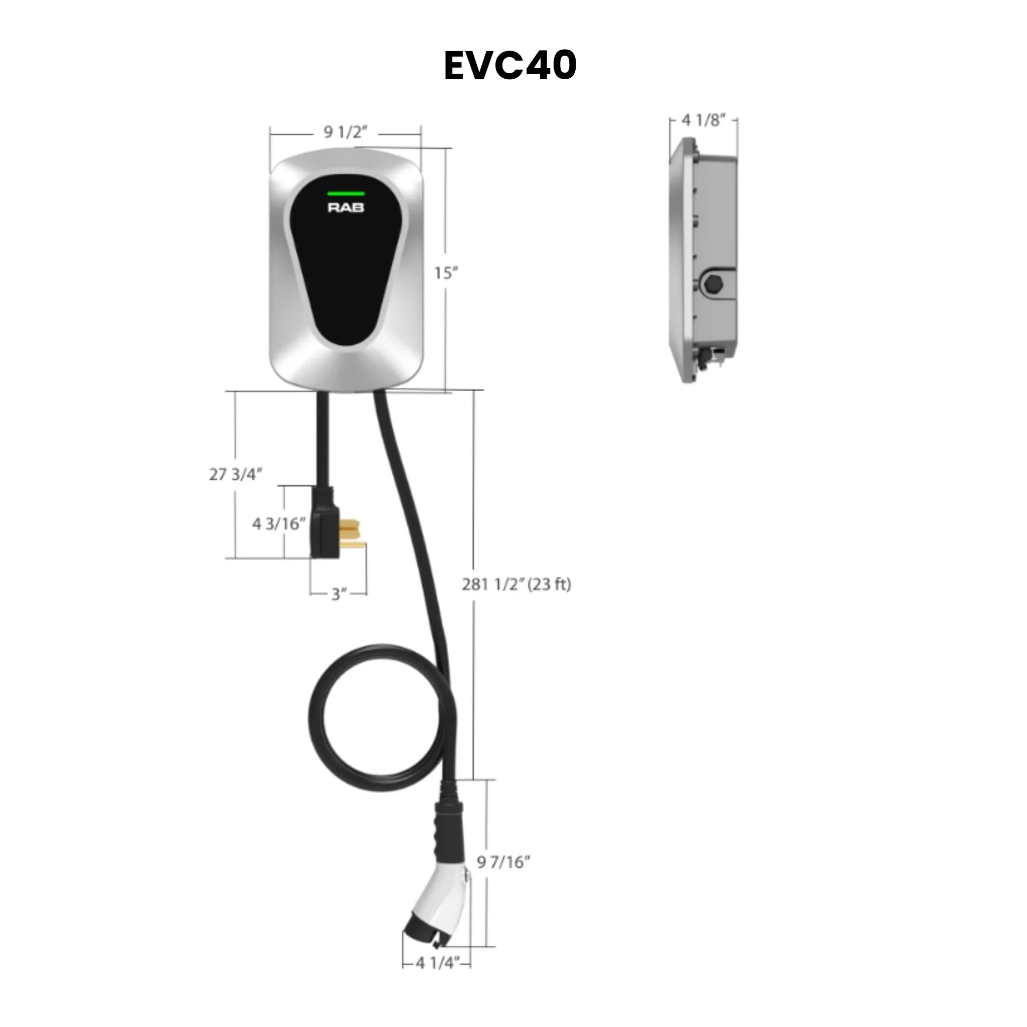 RAB Lighting EVC40 40A Level 2 Electric Vehicle Charger - Wall Mount SAEJ1772 Non-Networked