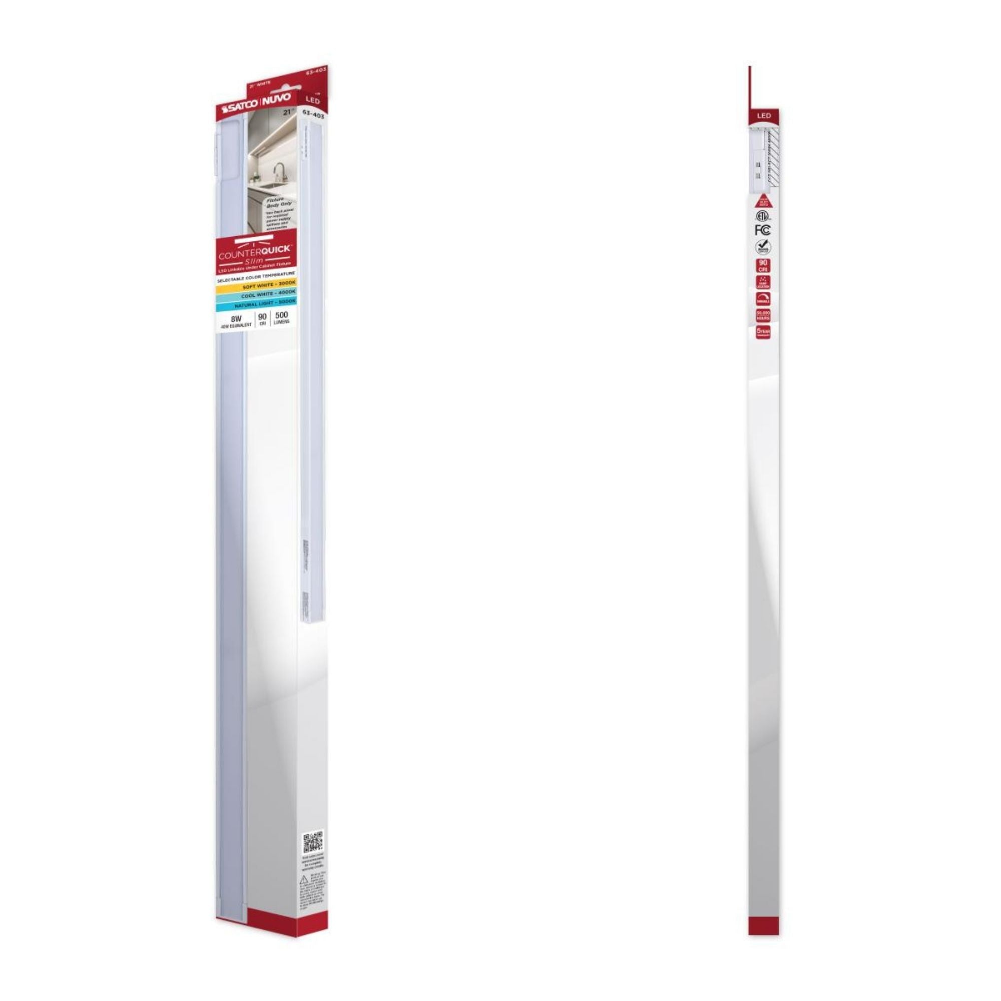 CounterQUICK Slim 21 Inch Under Cabinet LED Light, 8W, CCT Selectable, 120V, White