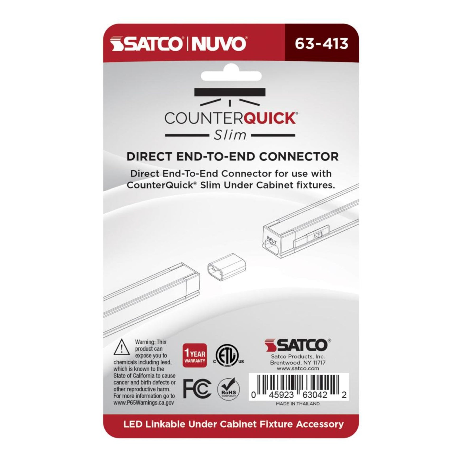 SATCO|NUVO - CounterQUICK Slim Direct End-to-End Connector, White, 2-Pack | Bees Lighting