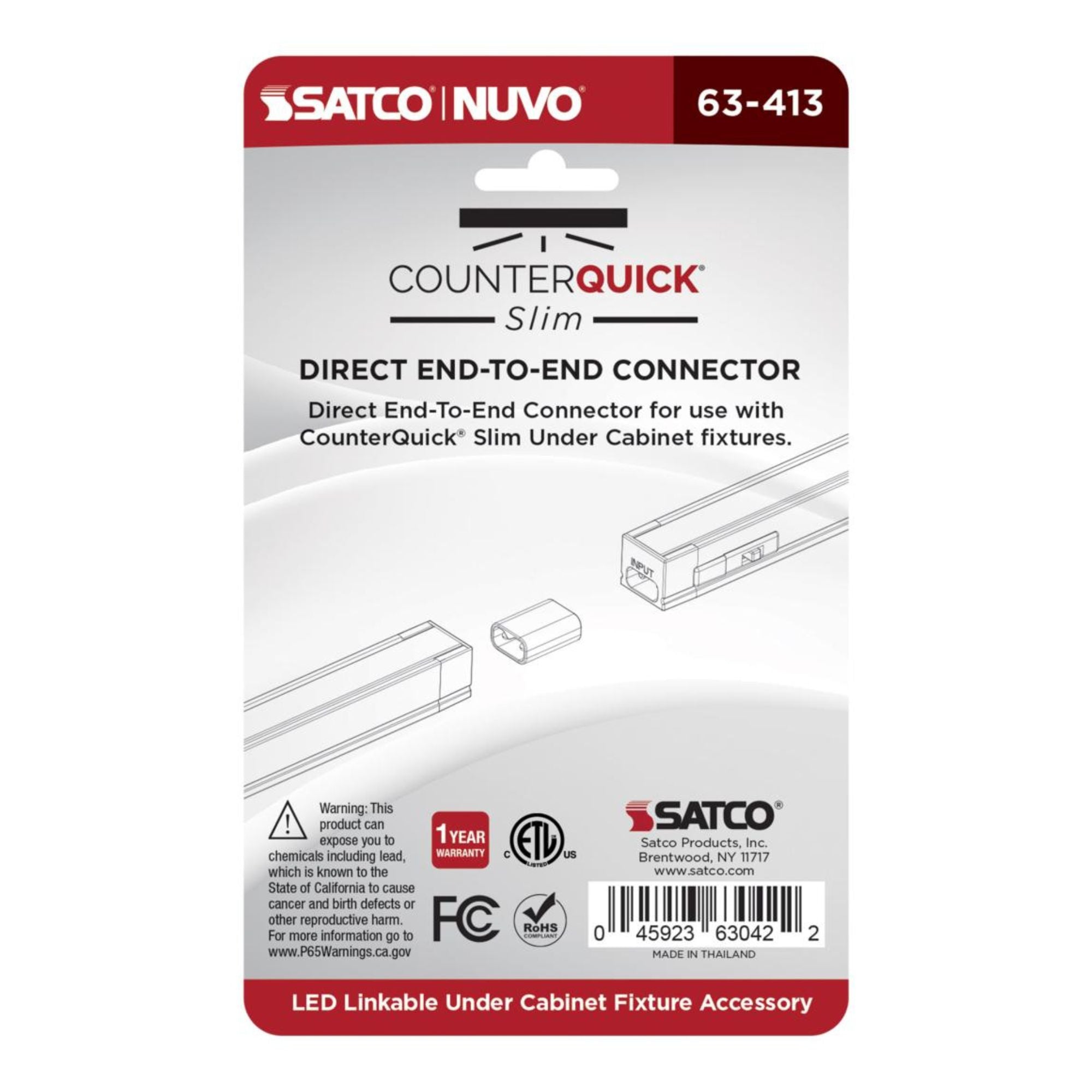SATCO|NUVO - CounterQUICK Slim Direct End-to-End Connector, White, 2-Pack | Bees Lighting