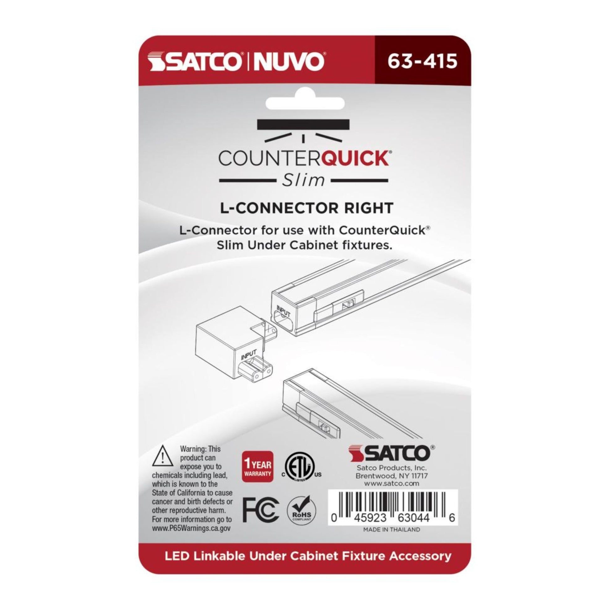 SATCO|NUVO - CounterQUICK Slim L-Connector, Right Angle, White | Bees Lighting