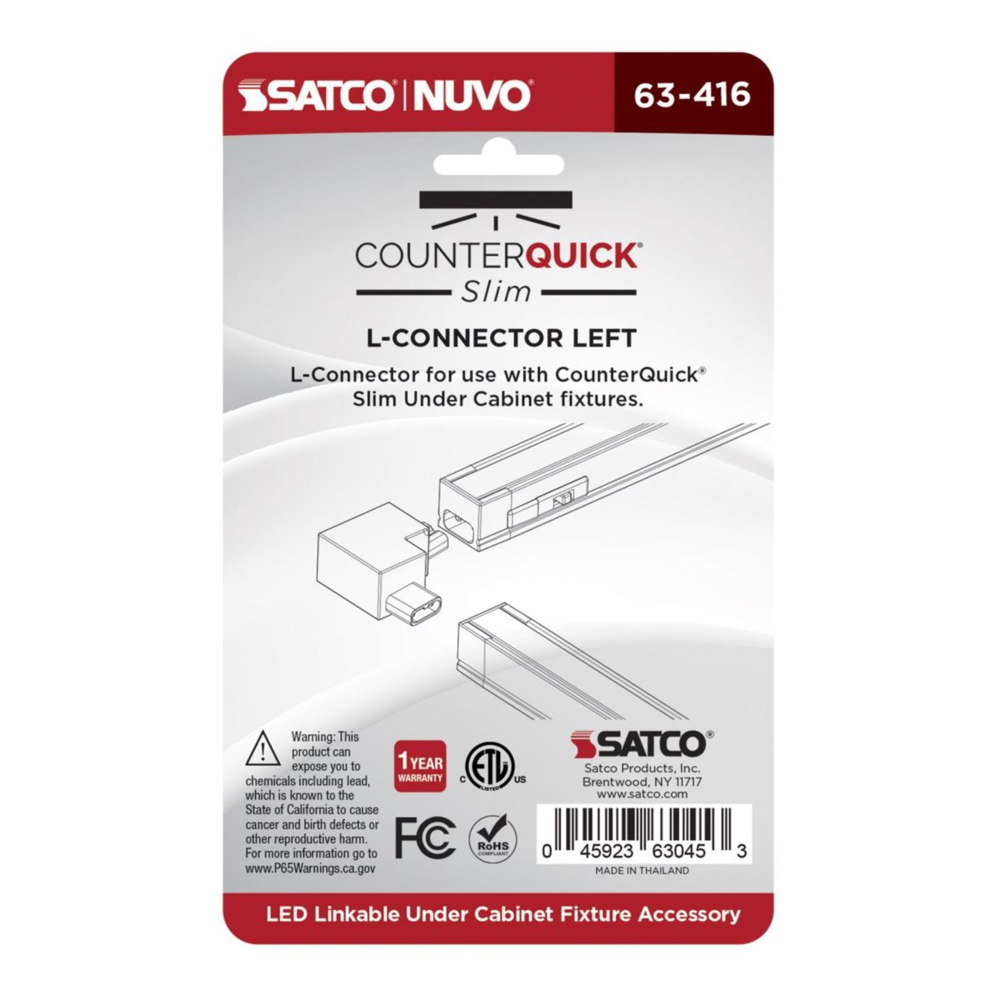 SATCO|NUVO - CounterQUICK Slim L-Connector, Left Angle, White | Bees Lighting
