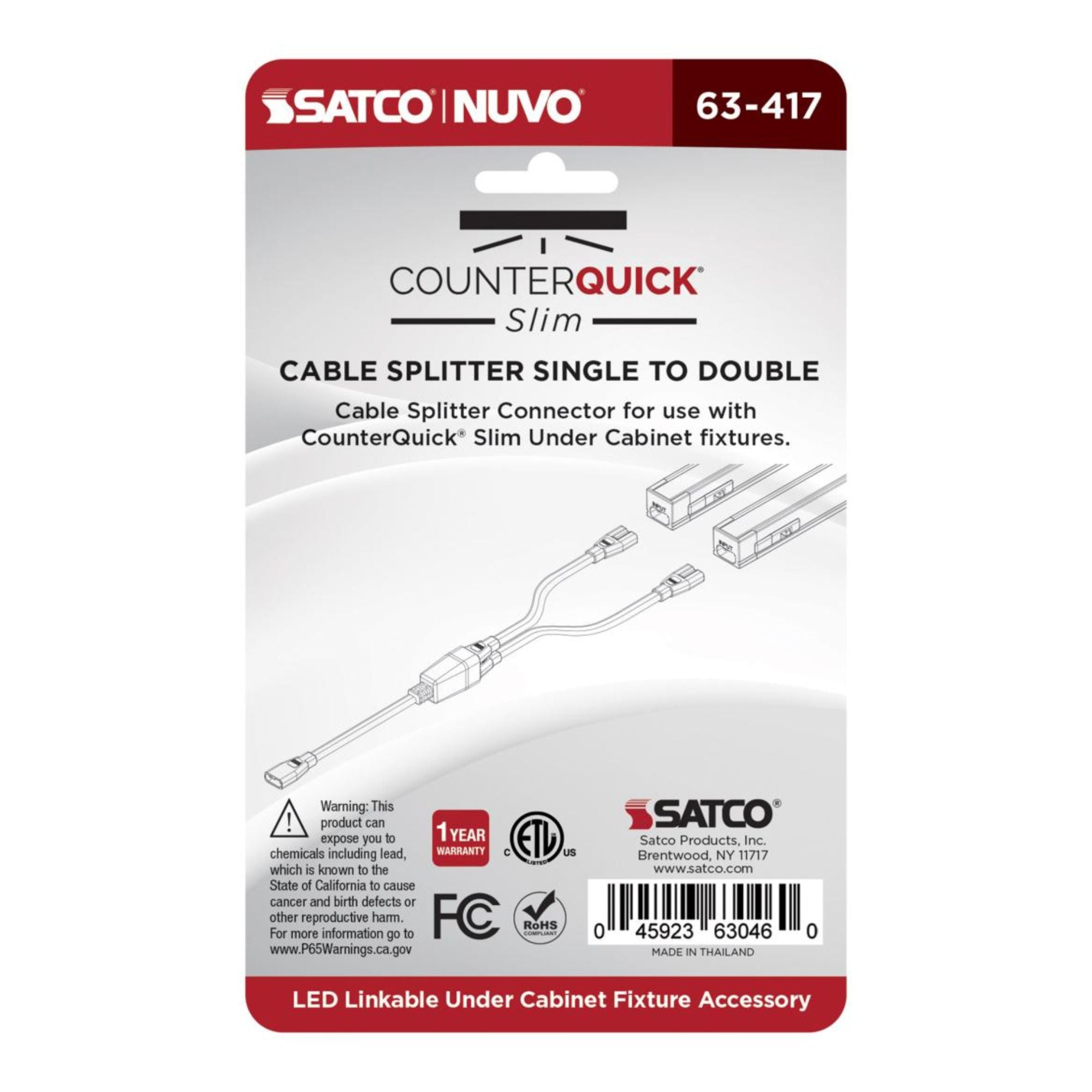 SATCO|NUVO - CounterQUICK Slim Cable Splitter Single to Double, White | Bees Lighting