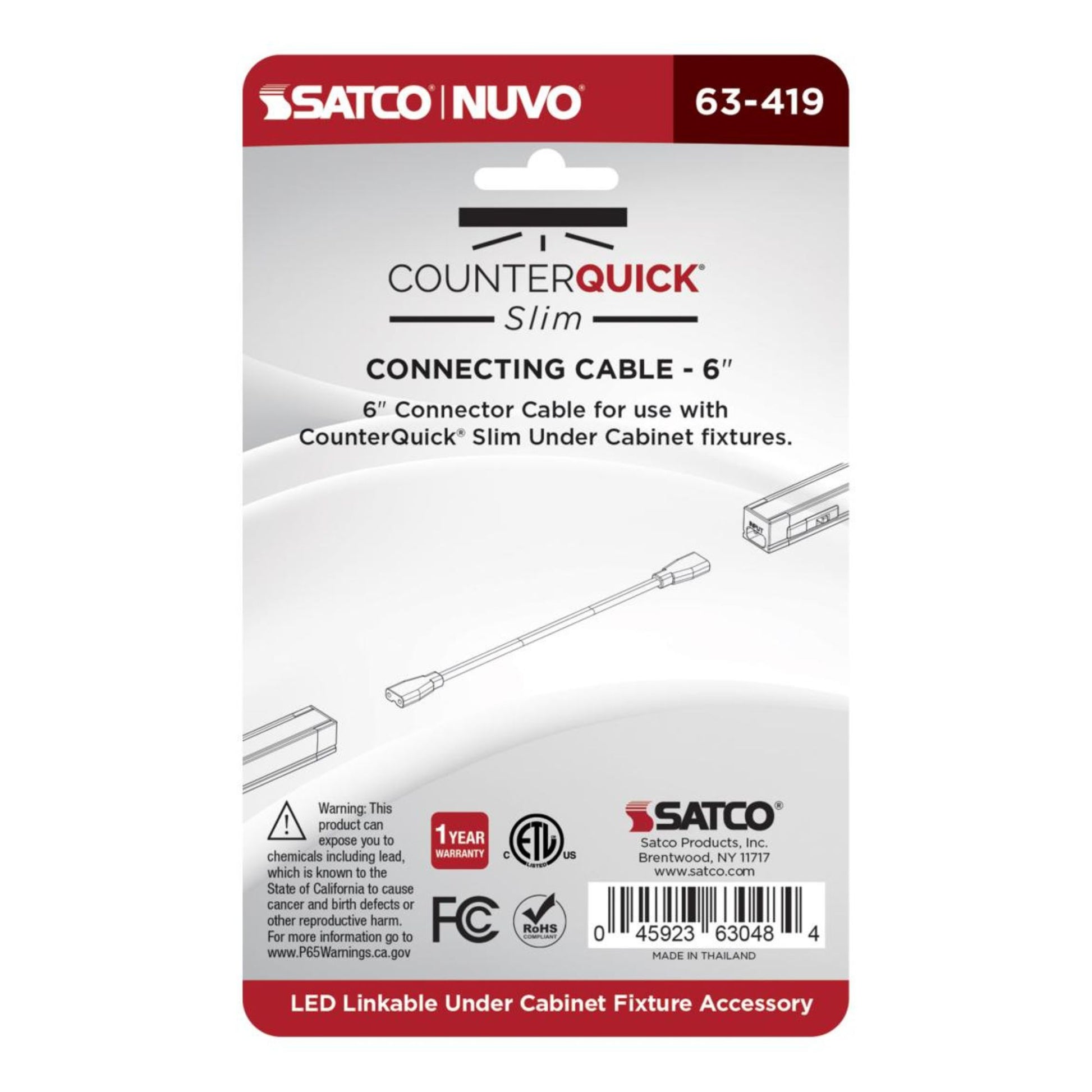 SATCO|NUVO - CounterQUICK Slim 6in. Connecting Cable, White | Bees Lighting