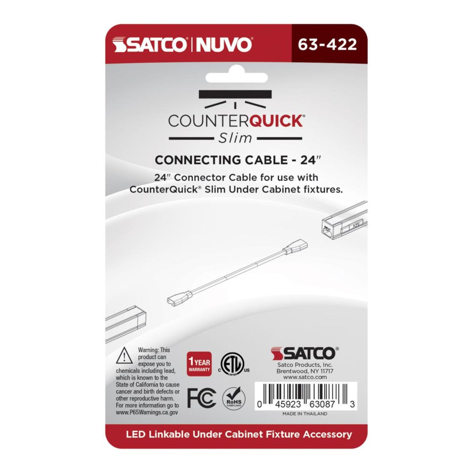SATCO|NUVO - CounterQUICK Slim 24in. Connecting Cable, White | Bees Lighting