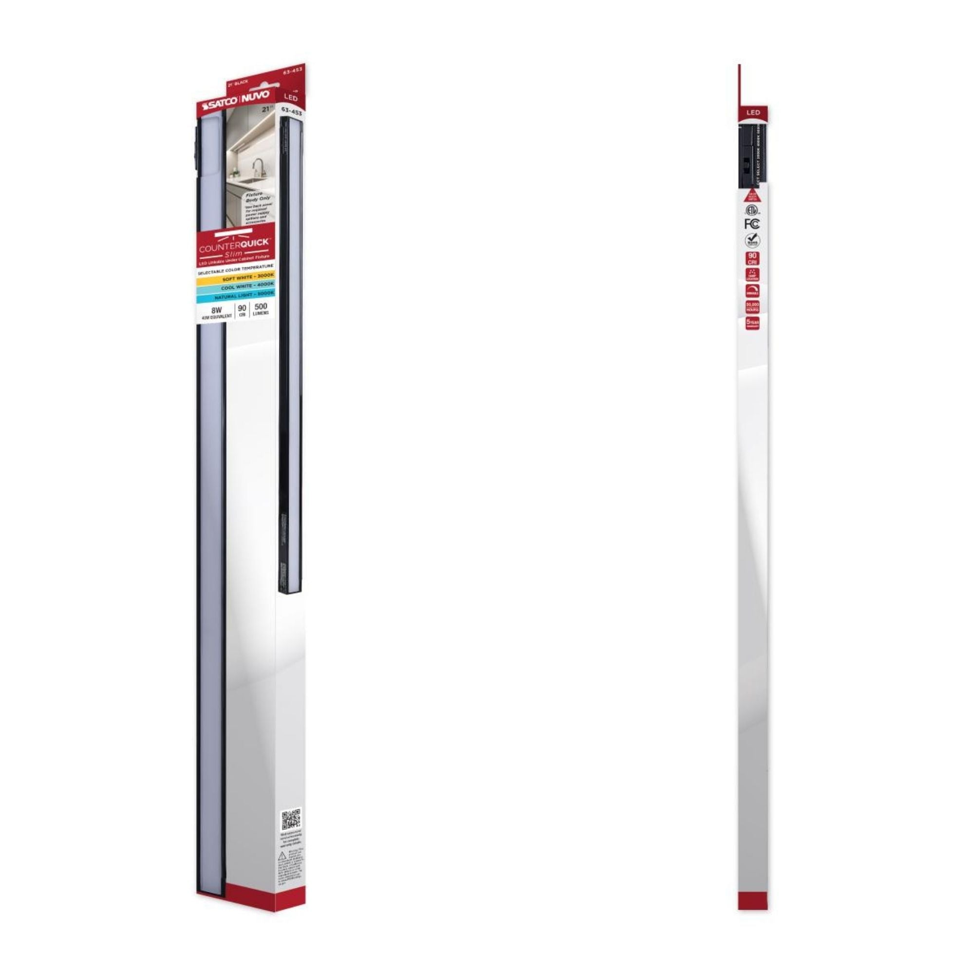 CounterQUICK Slim 21 Inch Under Cabinet LED Light, 8W, CCT Selectable, 120V, Black