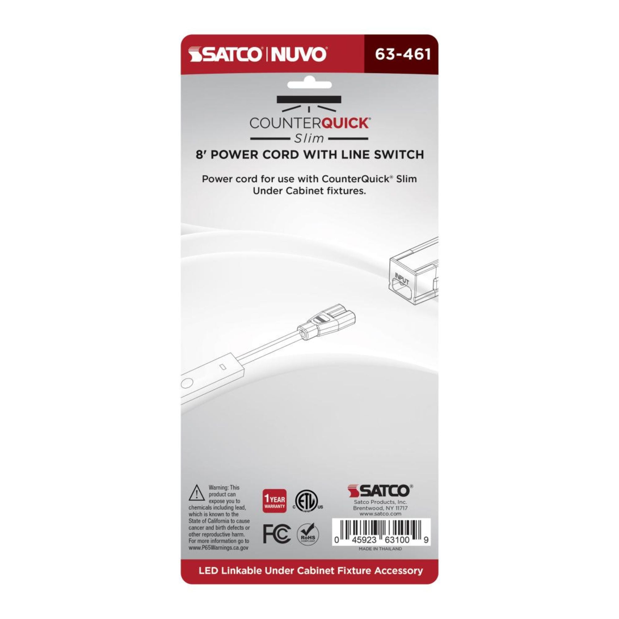 SATCO|NUVO - CounterQUICK Slim 96in. Power Cord with Line Switch, Black | Bees Lighting