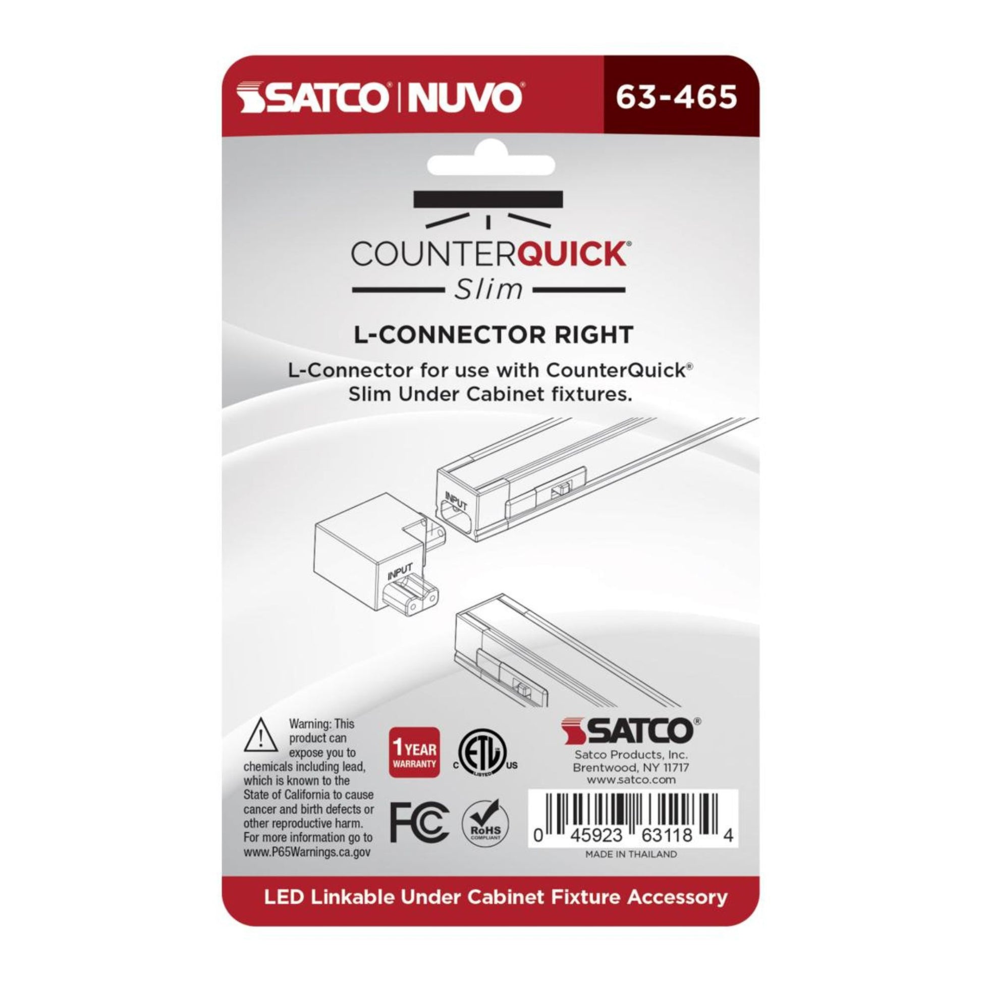 SATCO|NUVO - CounterQUICK Slim L-Connector, Right Angle, Black | Bees Lighting