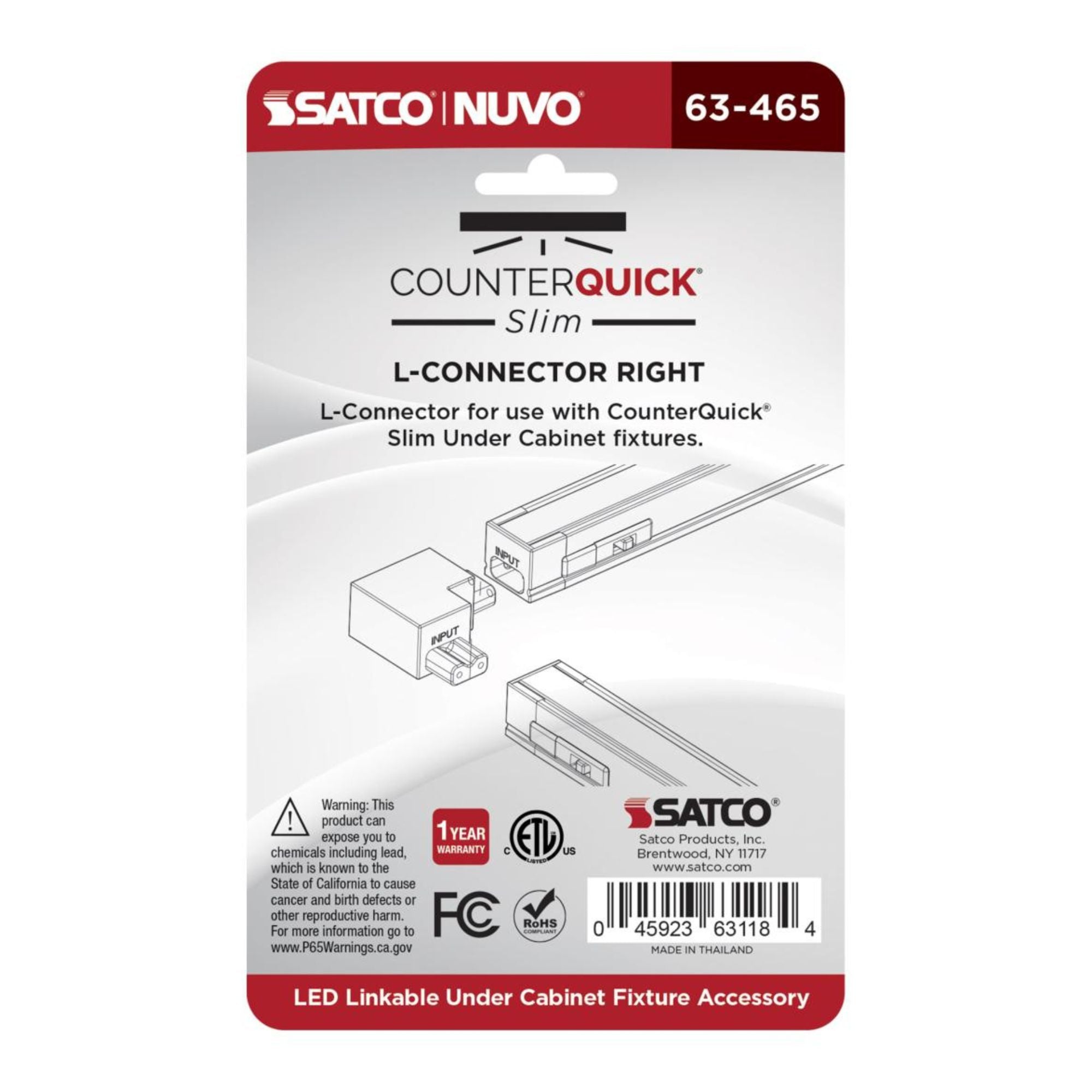 SATCO|NUVO - CounterQUICK Slim L-Connector, Right Angle, Black | Bees Lighting