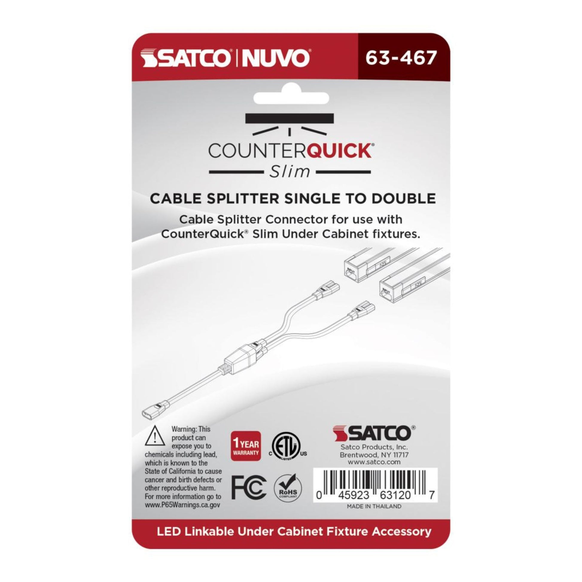 SATCO|NUVO - CounterQUICK Slim Cable Splitter Single to Double, Black | Bees Lighting