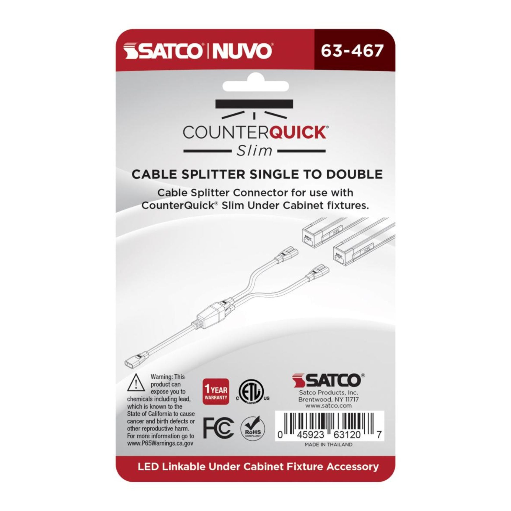 SATCO|NUVO - CounterQUICK Slim Cable Splitter Single to Double, Black | Bees Lighting