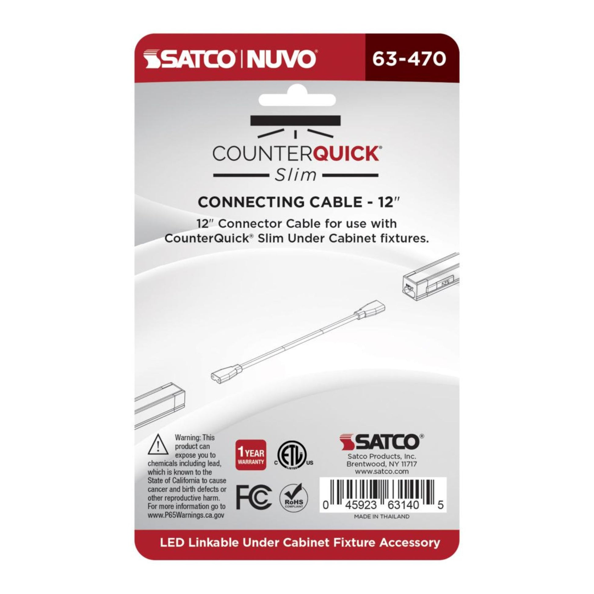 SATCO|NUVO - CounterQUICK Slim 12in. Connecting Cable, Black | Bees Lighting
