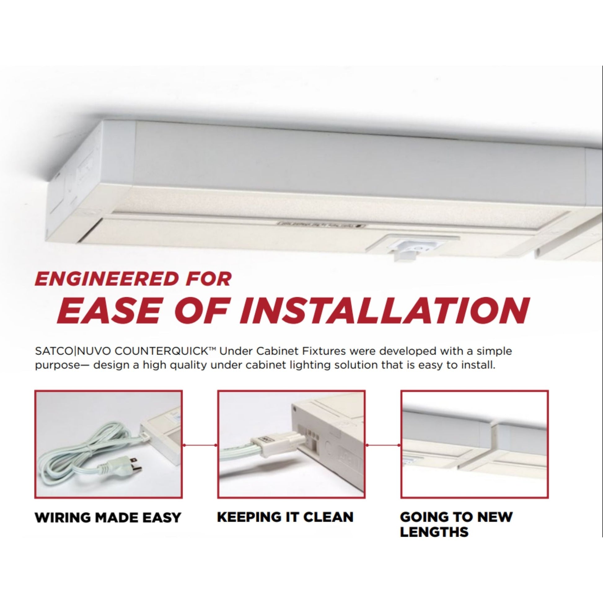 CounterQUICK 14 Inch Under Cabinet LED Light, 9W, CCT Selectable, 120V, White - Bees Lighting
