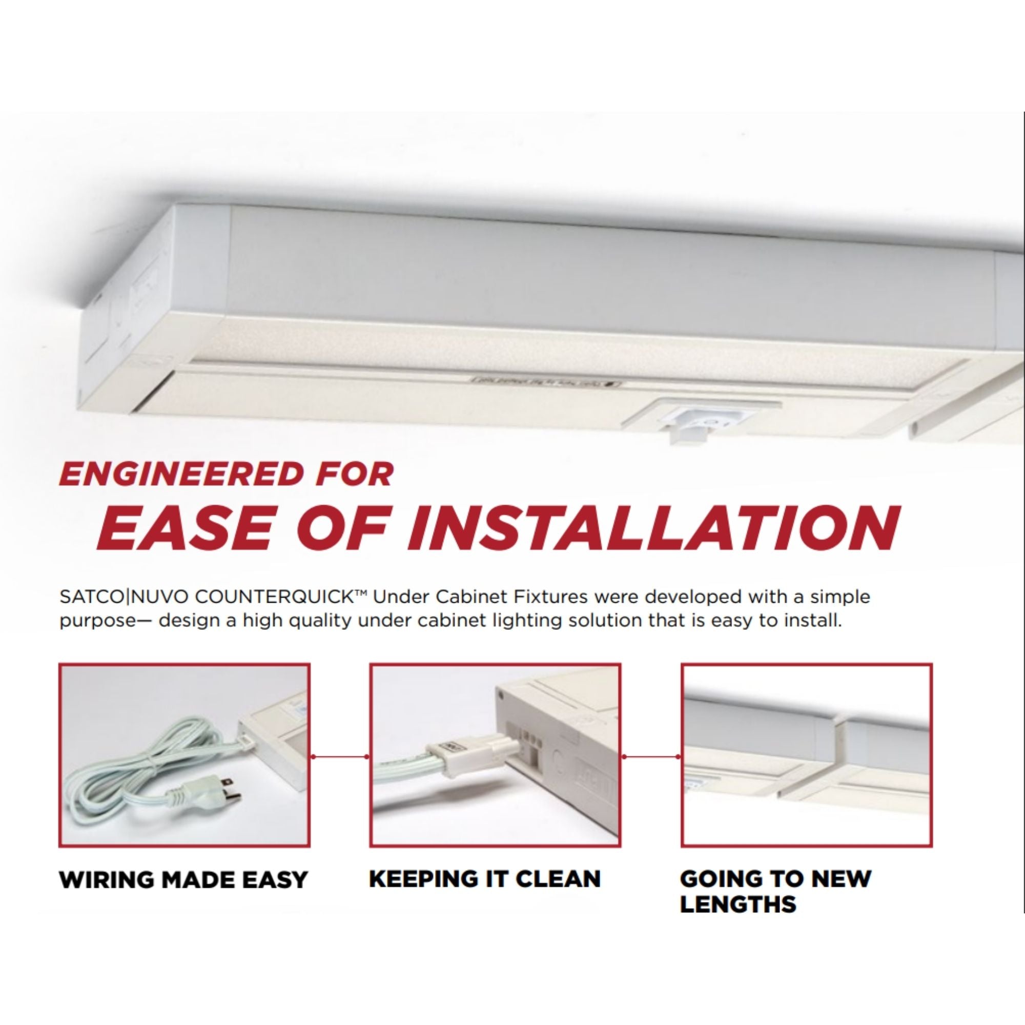 CounterQUICK 14 Inch Under Cabinet LED Light, 9W, CCT Selectable, 120V, White - Bees Lighting