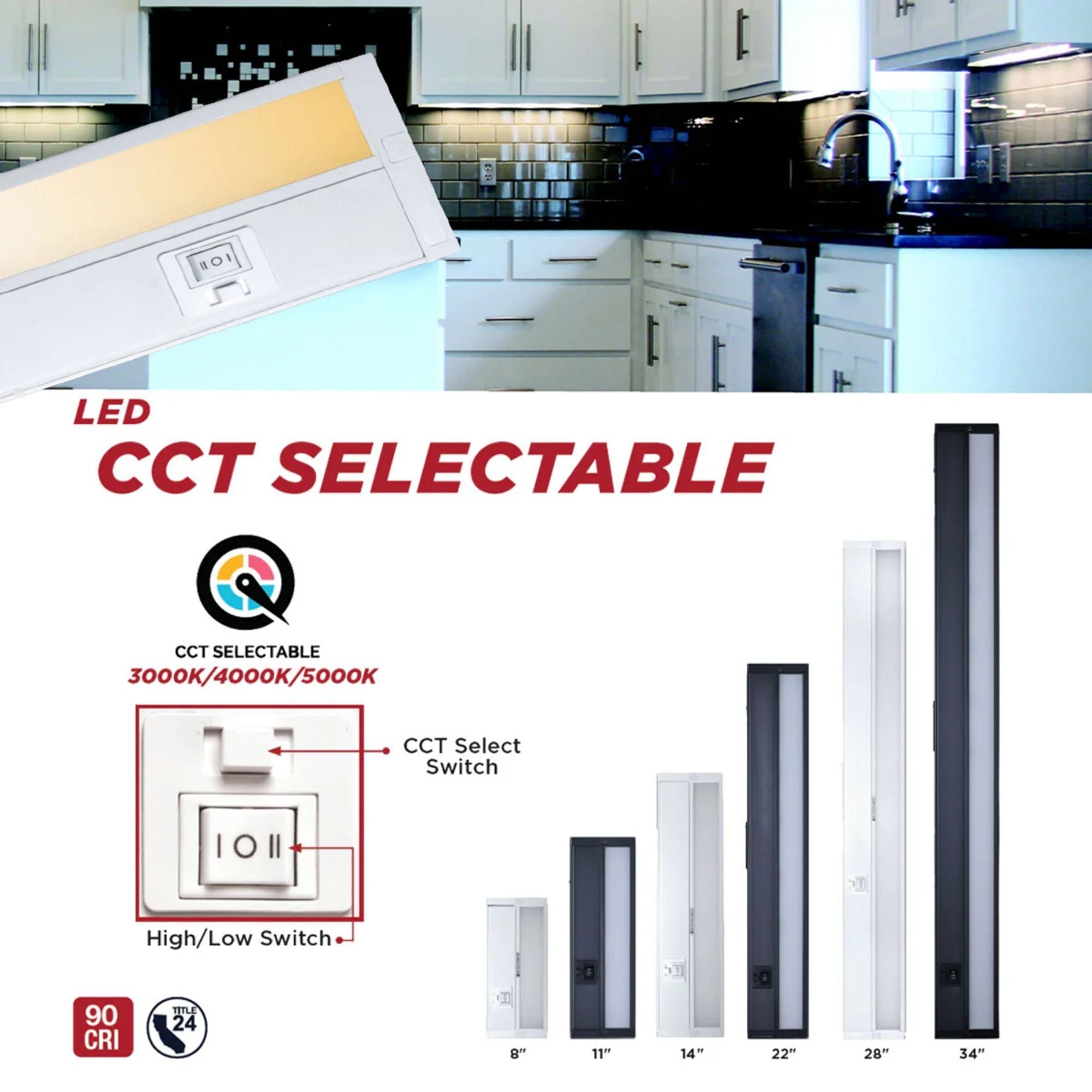 CounterQUICK 14 Inch Under Cabinet LED Light, 9W, CCT Selectable, 120V, White