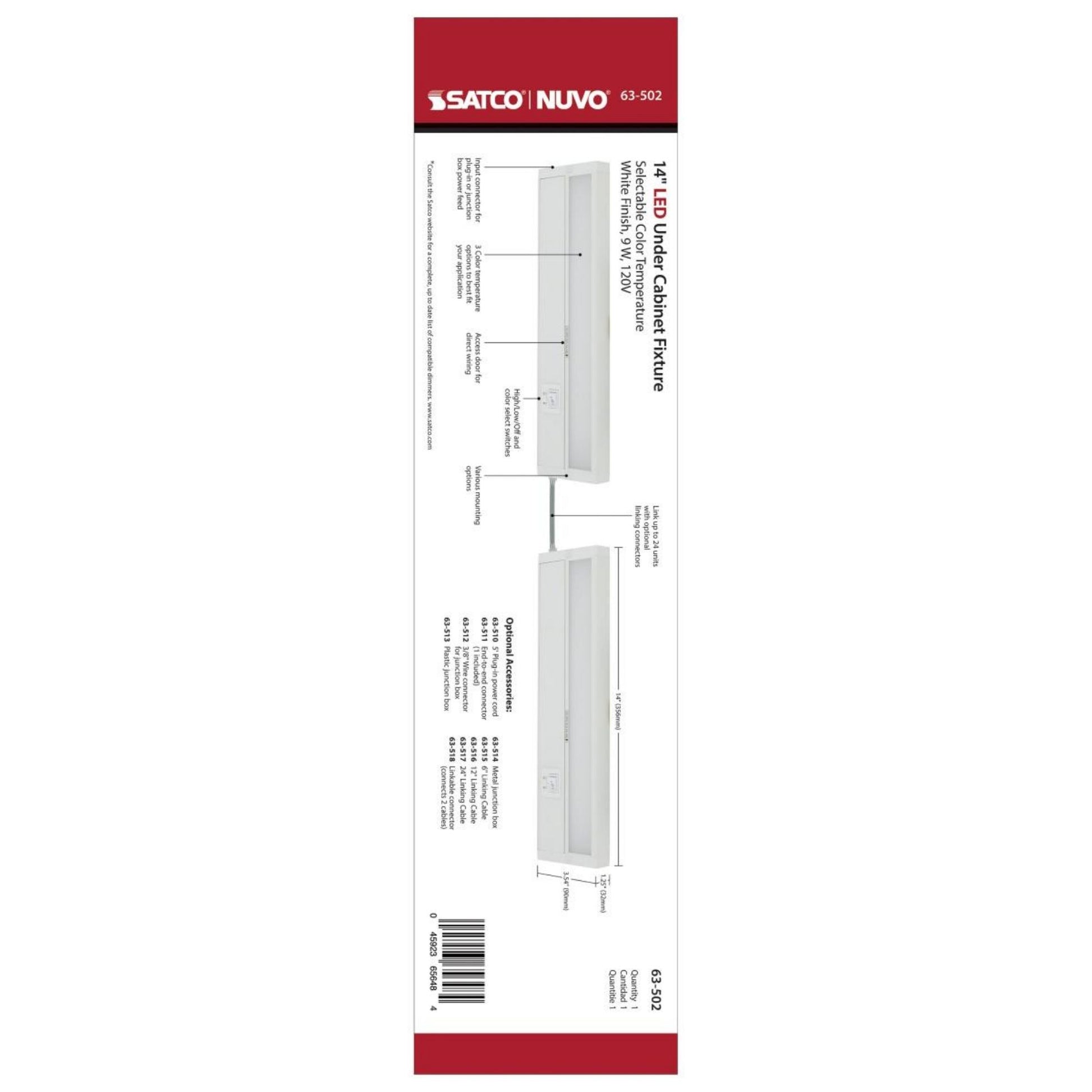 CounterQUICK 14 Inch Under Cabinet LED Light, 9W, CCT Selectable, 120V, White - Bees Lighting