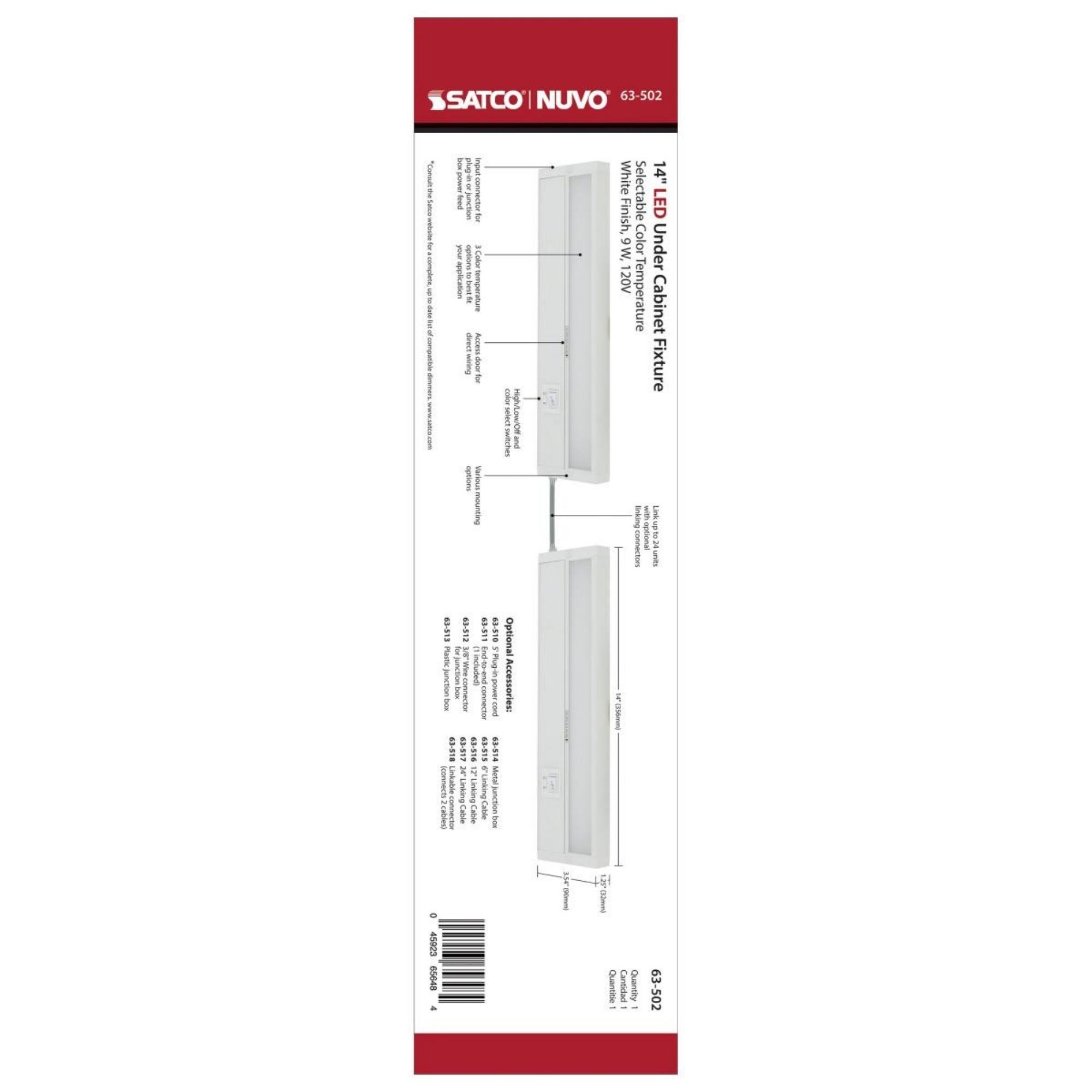 CounterQUICK 14 Inch Under Cabinet LED Light, 9W, CCT Selectable, 120V, White - Bees Lighting