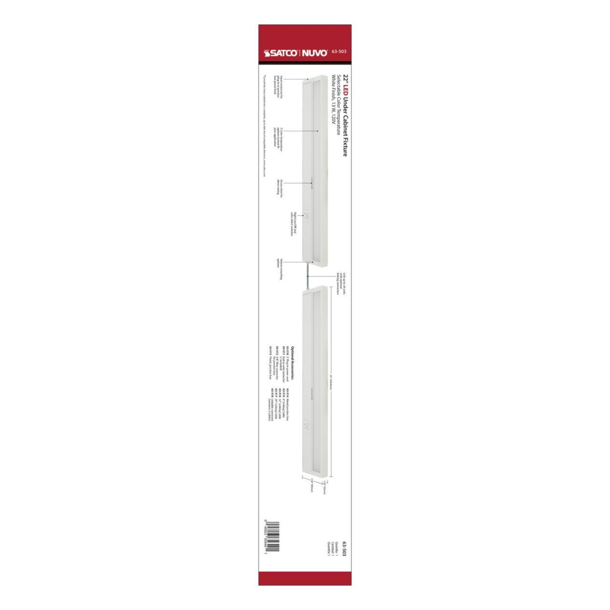 CounterQUICK 22 Inch Under Cabinet LED Light, 13W, CCT Selectable, 120V, White - Bees Lighting