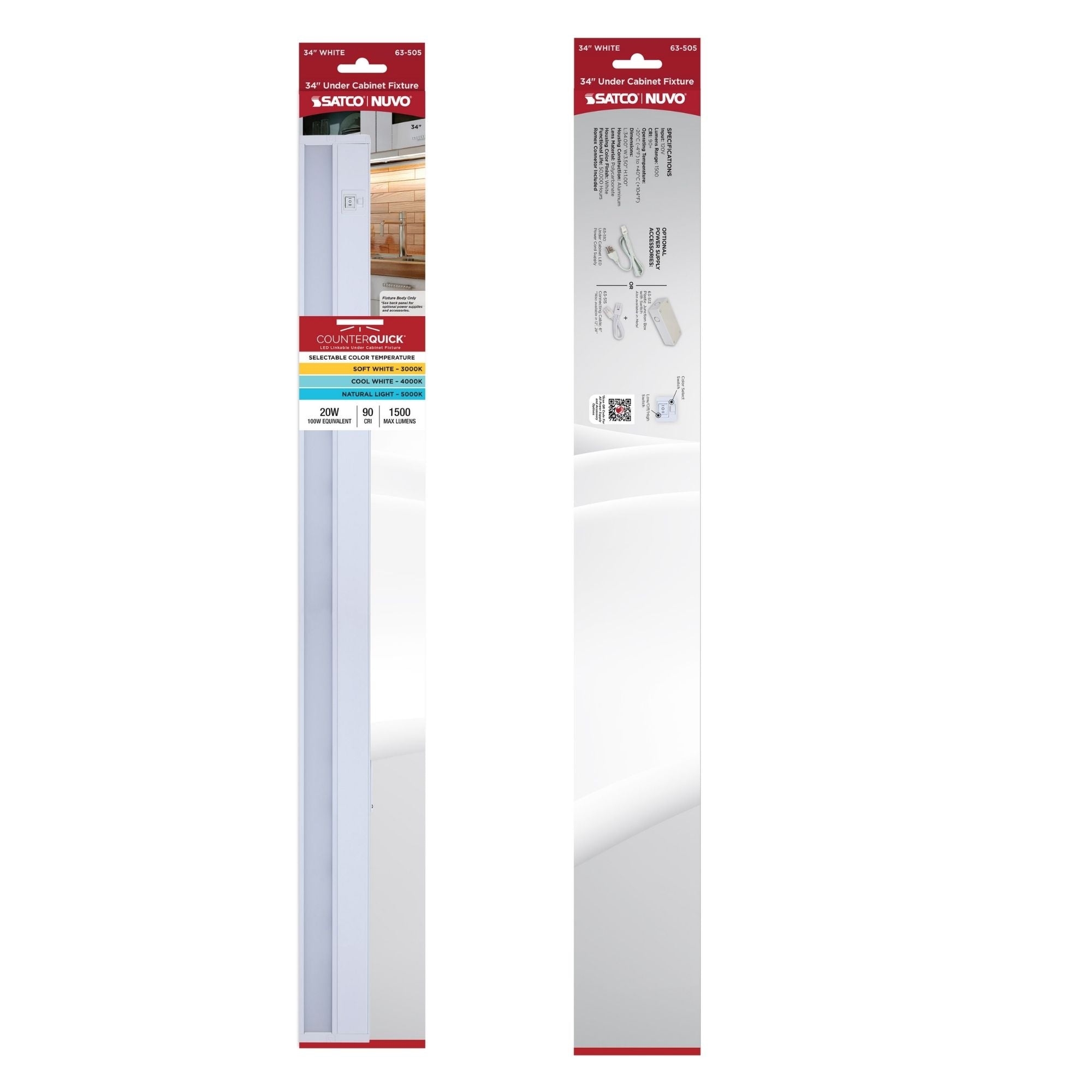 CounterQUICK 34 Inch Under Cabinet LED Light, 20W, CCT Selectable, 120V, White