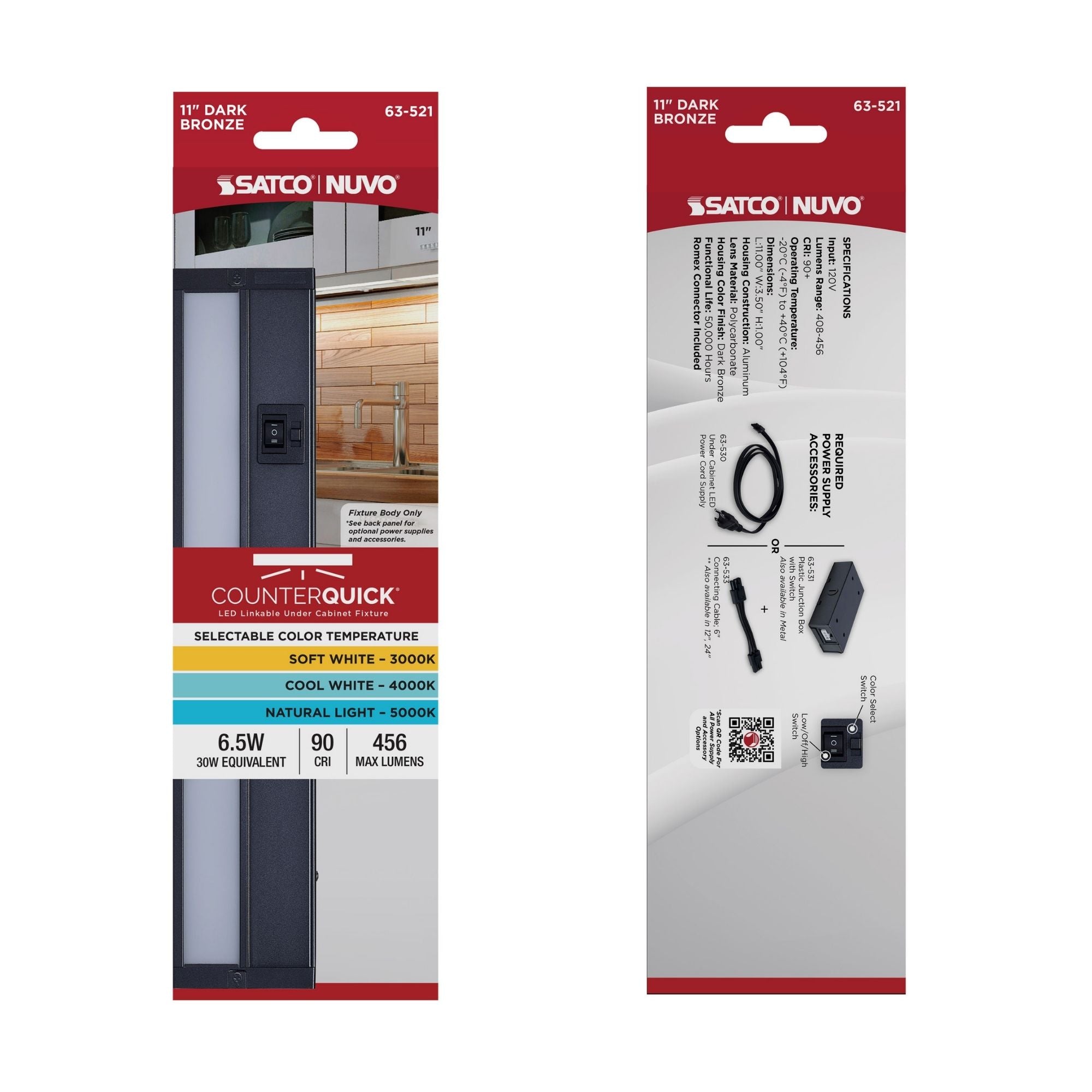 CounterQUICK 11 Inch LED Under Cabinet Light, 6.5W, CCT Selectable, 120V, Bronze