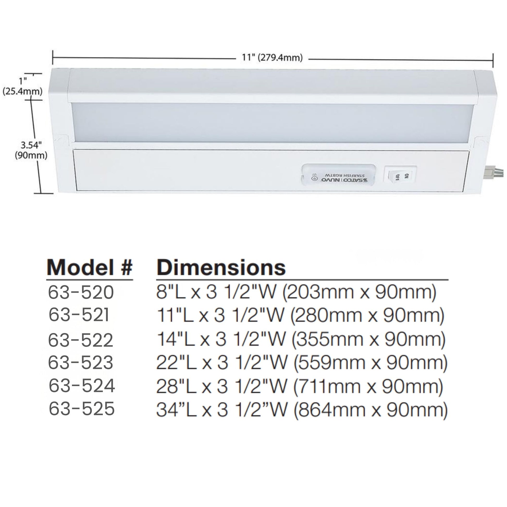 SATCO|NUVO - CounterQUICK 11 Inch LED Under Cabinet Light, 6.5W, CCT Selectable, 120V, Bronze | Bees Lighting