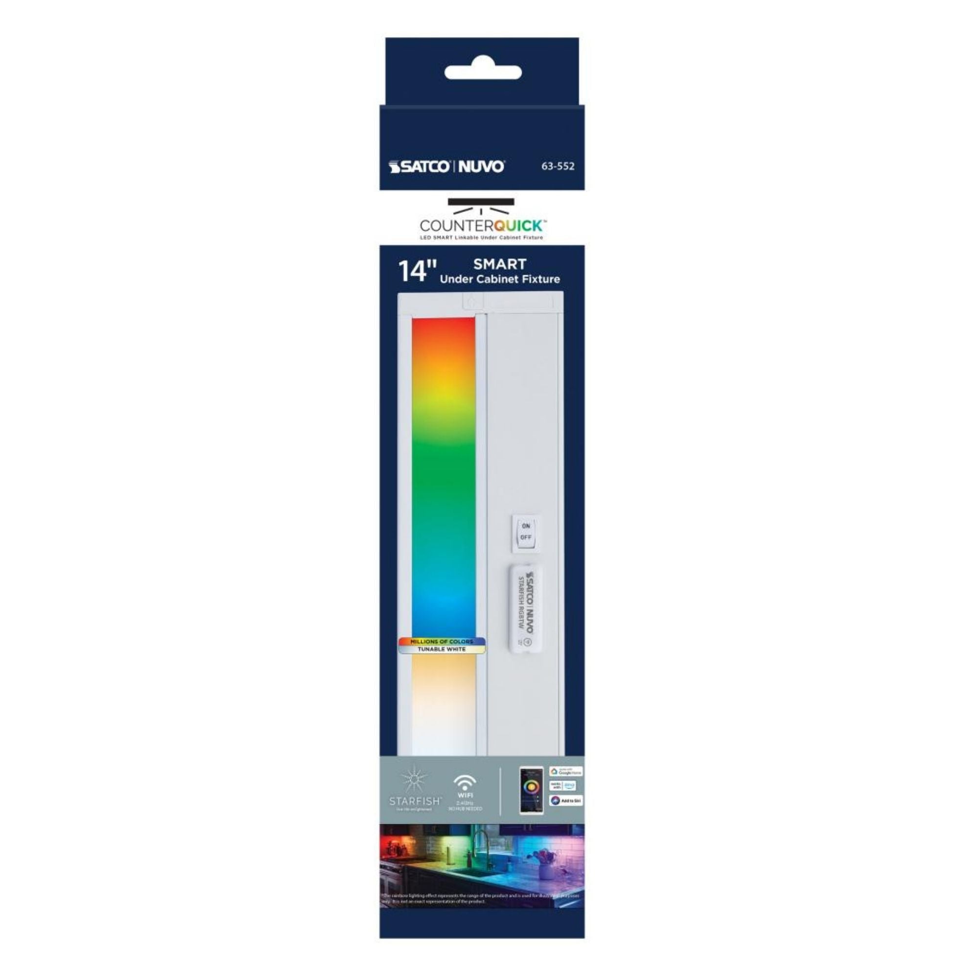 Starfish 14 Inch Smart LED Under Cabinet Light, 538 Lumens, RGB and Tunable White, 120V