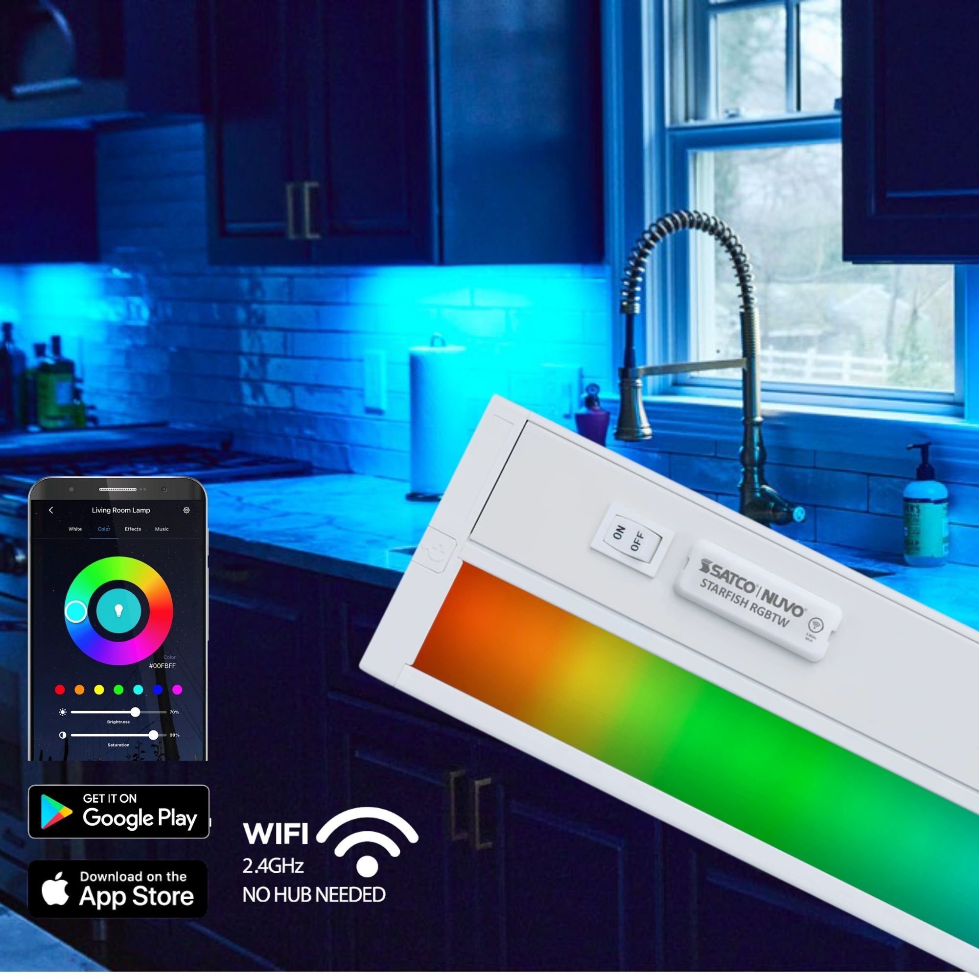 Starfish 34 Inch Smart LED Under Cabinet Light, 1420 Lumens, RGB and Tunable White, 120V