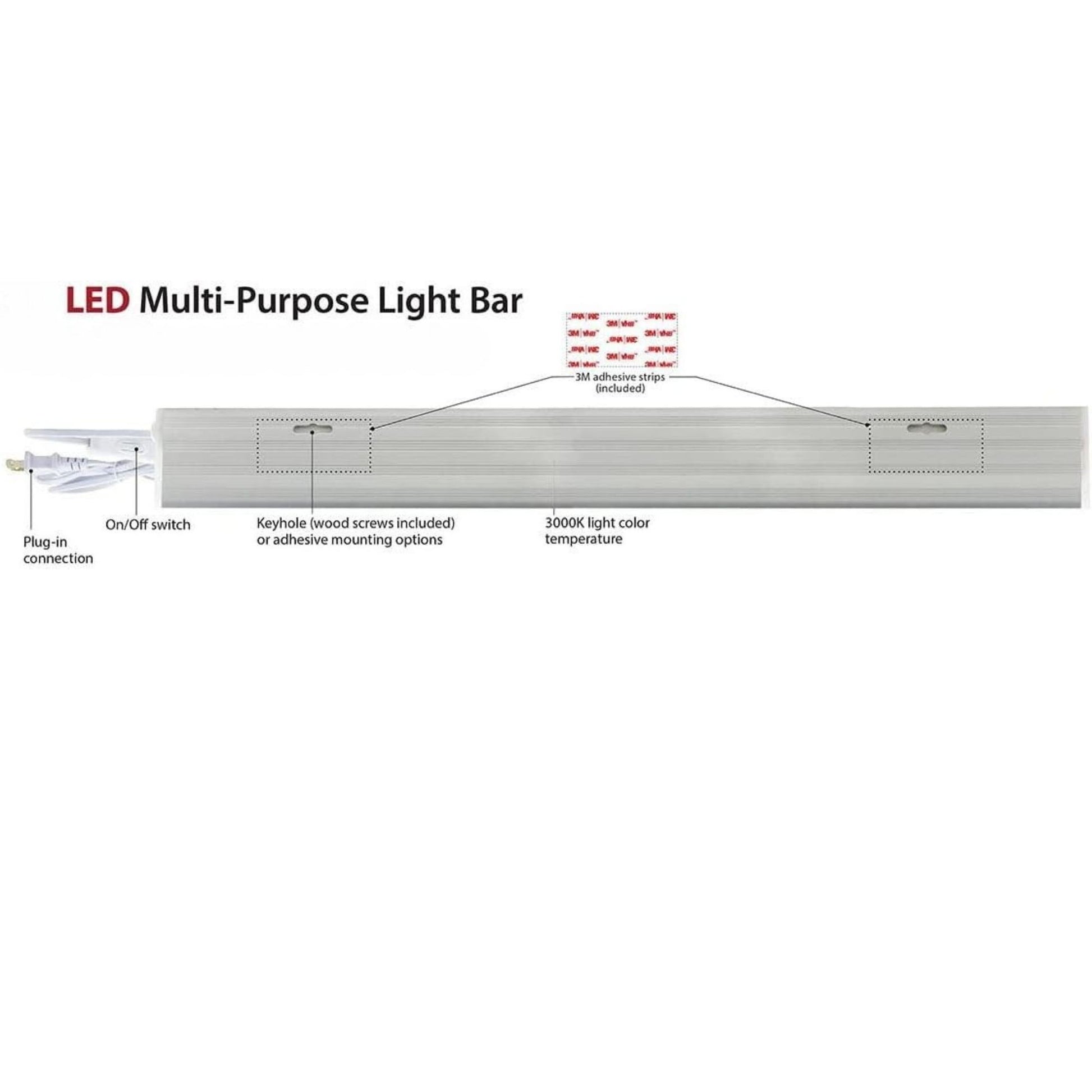 24 Inch LED Under Cabinet Plug-in Light Bar, 1050 Lumens, 3000K, 120V - Bees Lighting