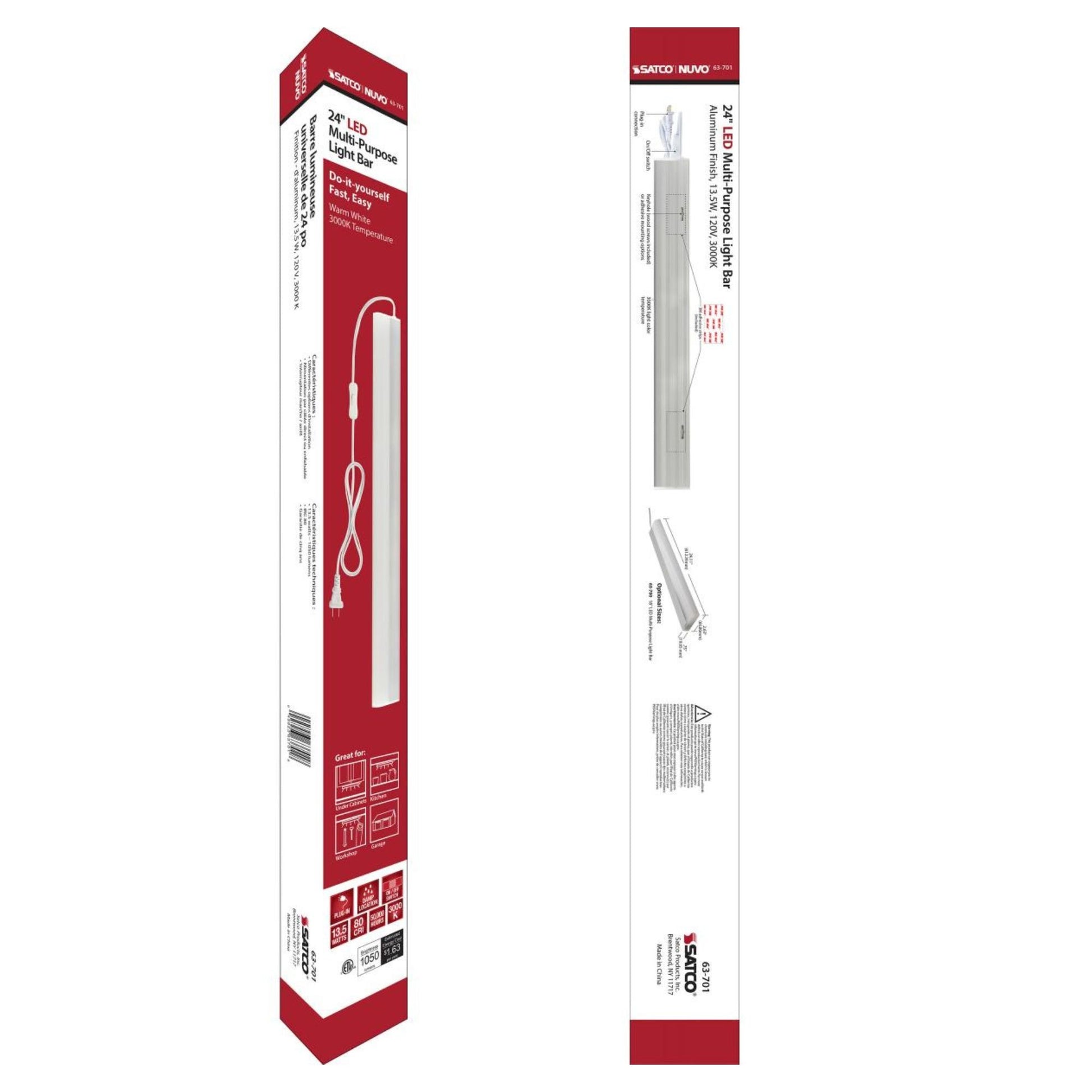 24 Inch LED Under Cabinet Plug-in Light Bar, 1050 Lumens, 3000K, 120V - Bees Lighting