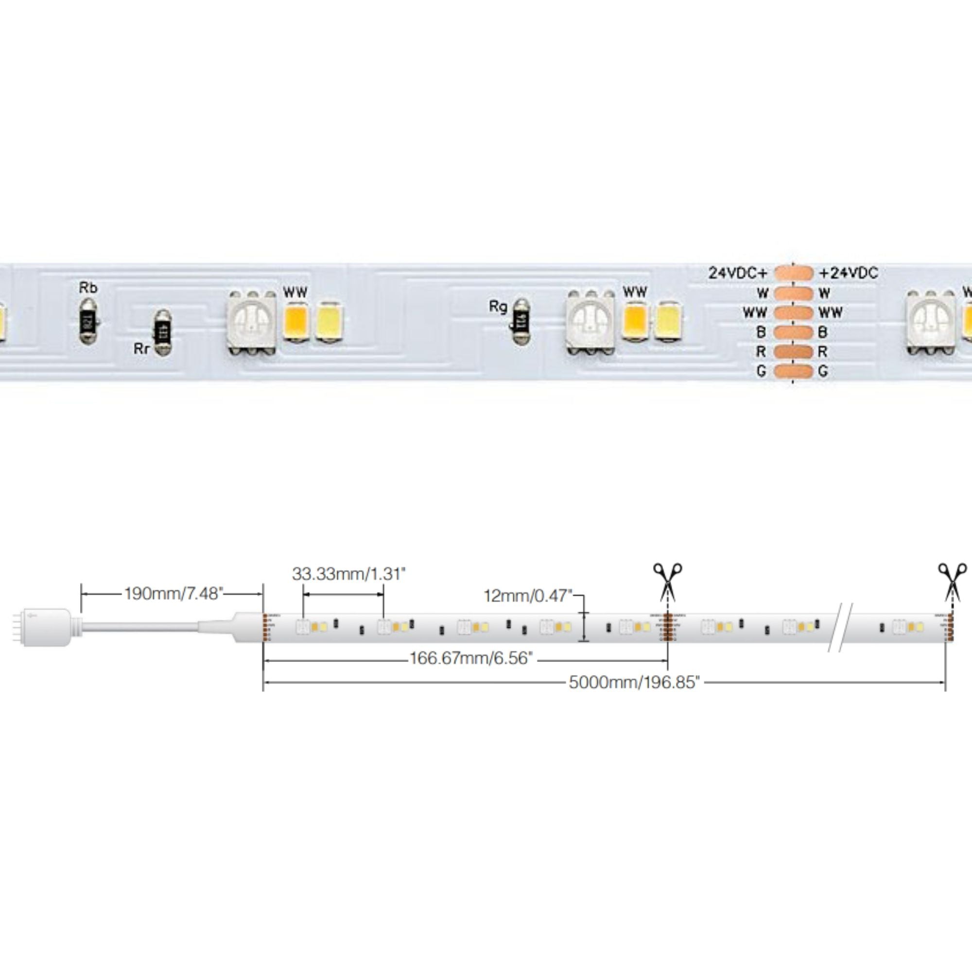 Dimension Plus LED Smart Tape Light Kit, 16Ft Reel, RGB + Tunable White, 24V, Plug Connection
