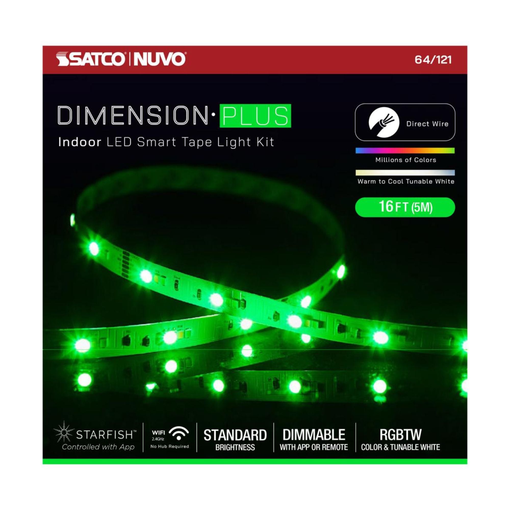 Dimension Plus Direct Wired LED Smart Tape Light Kit, 16Ft Reel, RGB + Tunable White, 24V