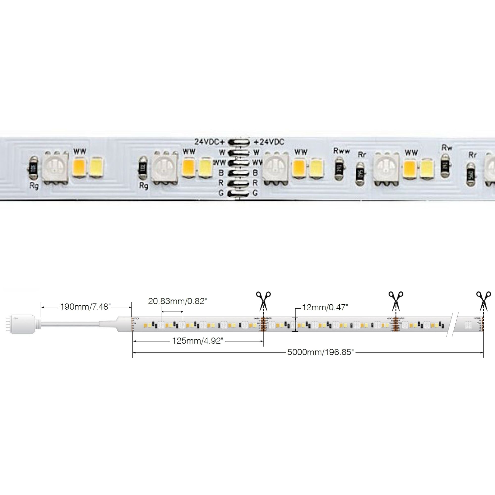Dimension Pro LED Smart Tape Light Kit, 16Ft Reel, RGB + Tunable White, 24V, Plug Connection