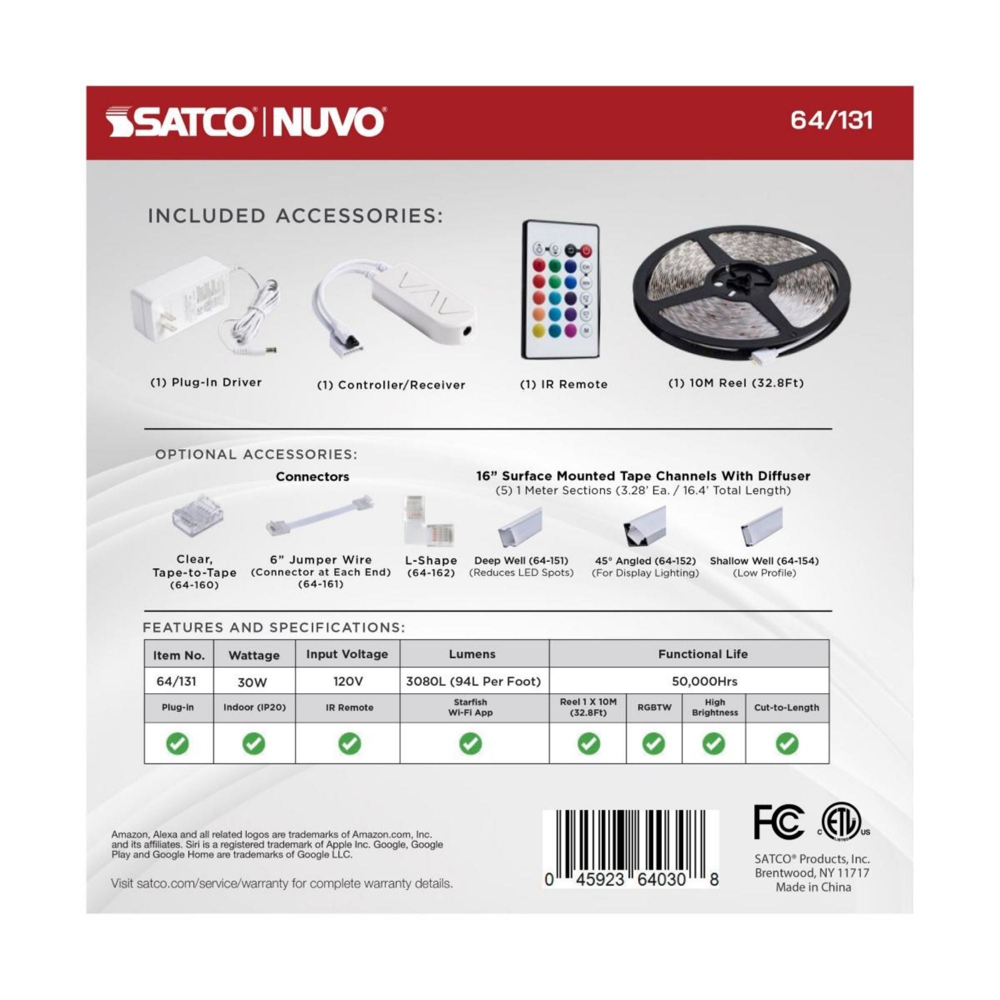 Dimension Pro LED Smart Tape Light Kit, 32Ft Reel, RGB + Tunable White, 24V, Plug Connection