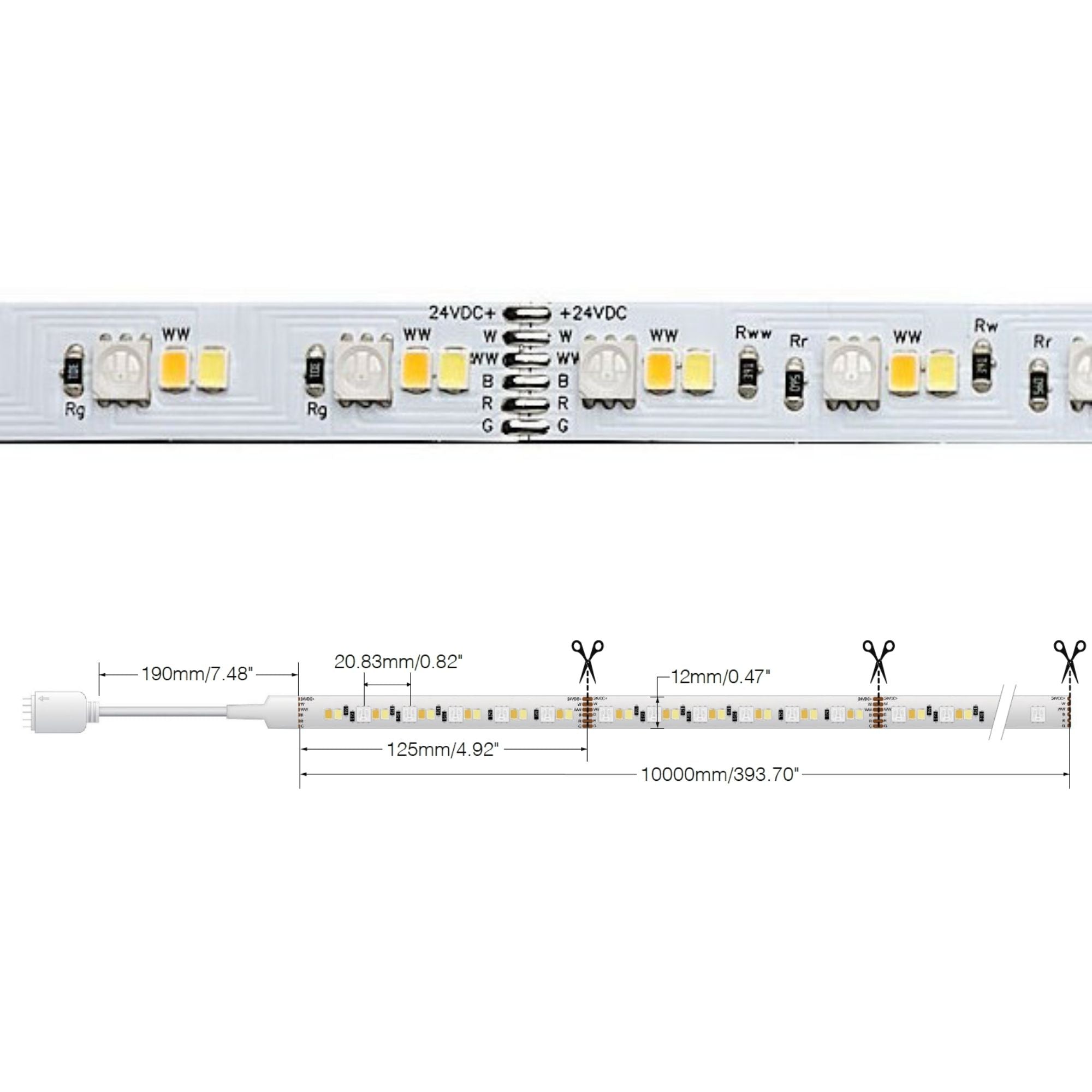Dimension Pro LED Smart Tape Light Kit, 64Ft Reel, RGB + Tunable White, 24V, Plug Connection