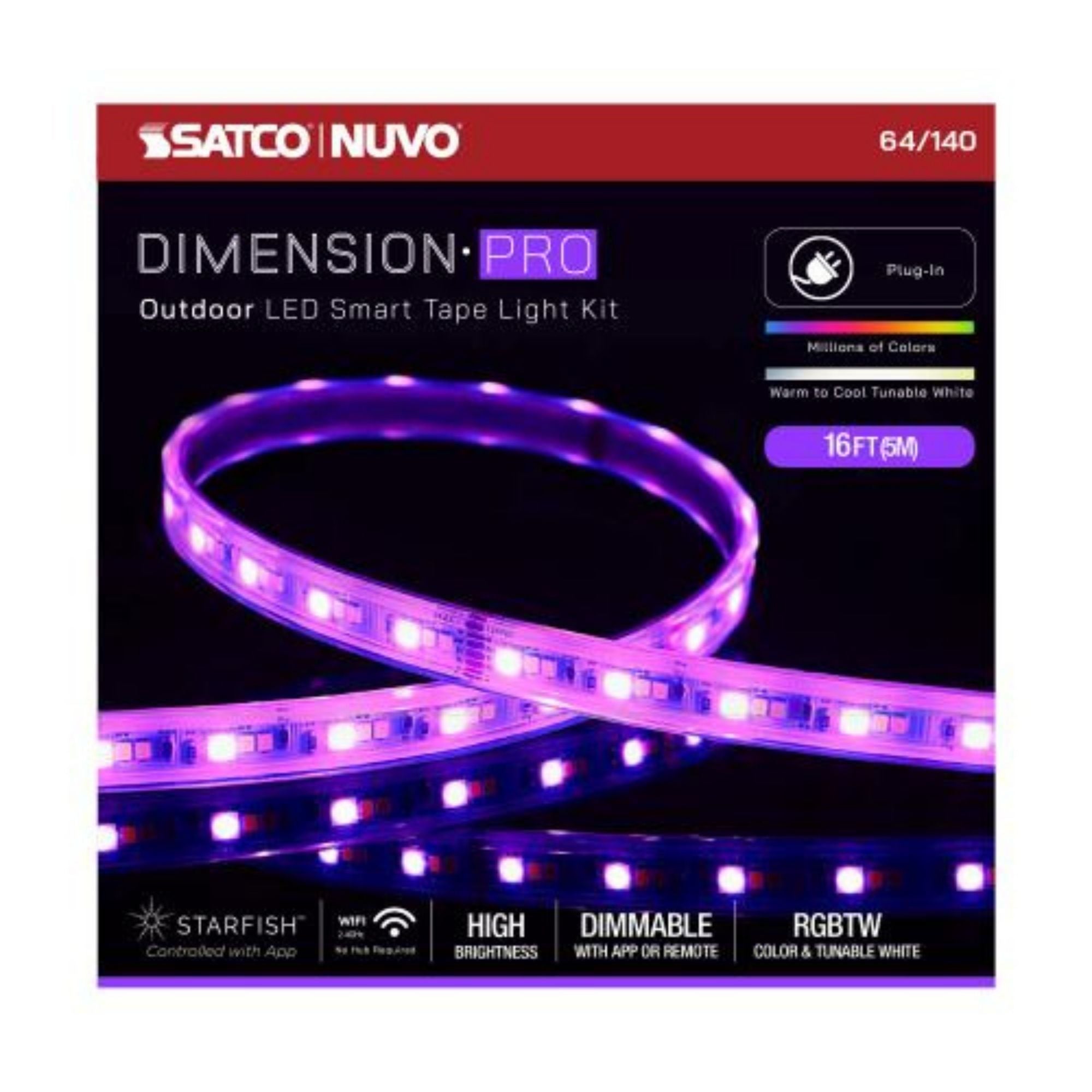 Dimension Pro Outdoor Smart LED Tape Light Kit, 16Ft Reel, RGBTW, 24V, Plug Connection