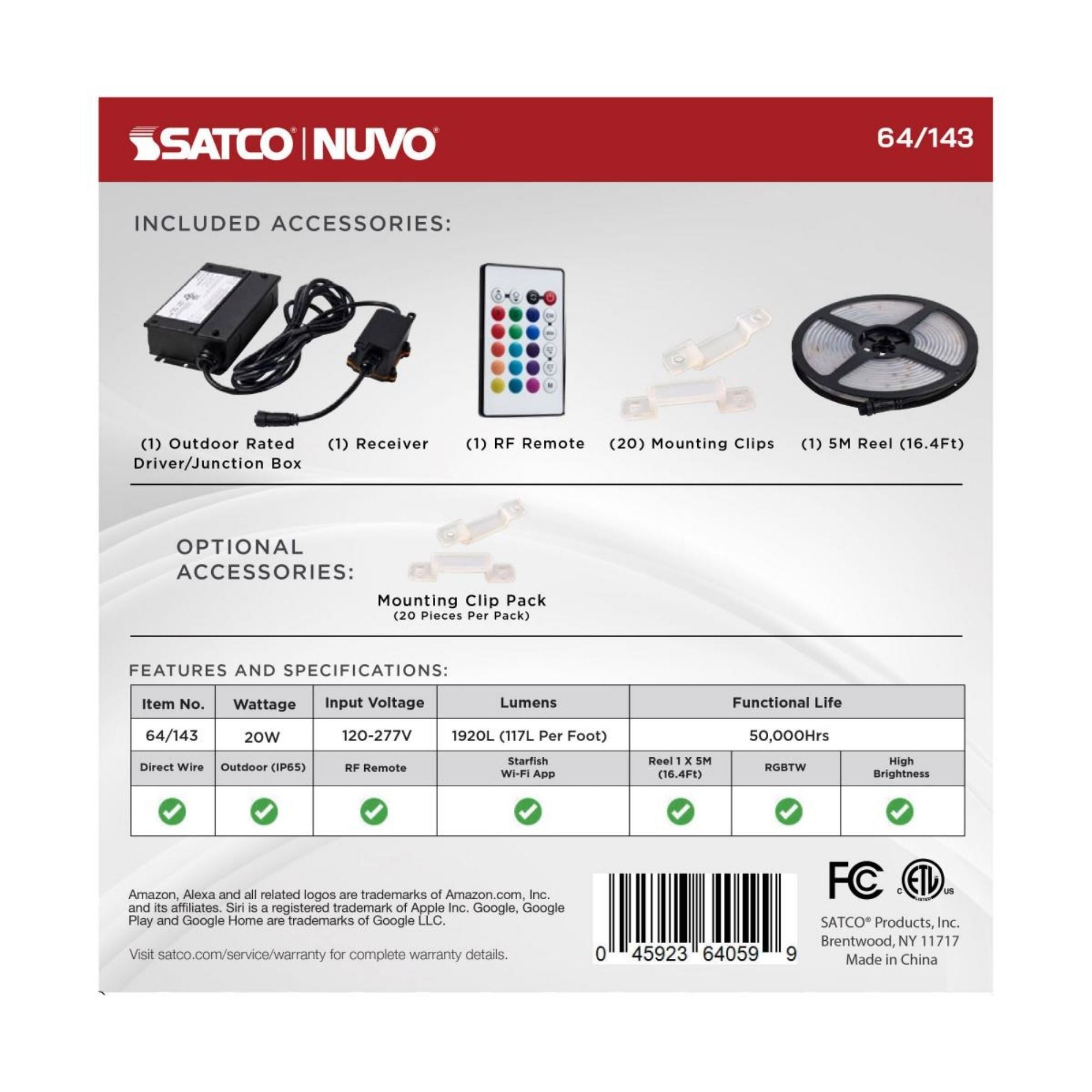 Dimension Pro Outdoor LED Smart Tape Light Kit, 16Ft Reel, RGBTW, 24V, J-Box Connection