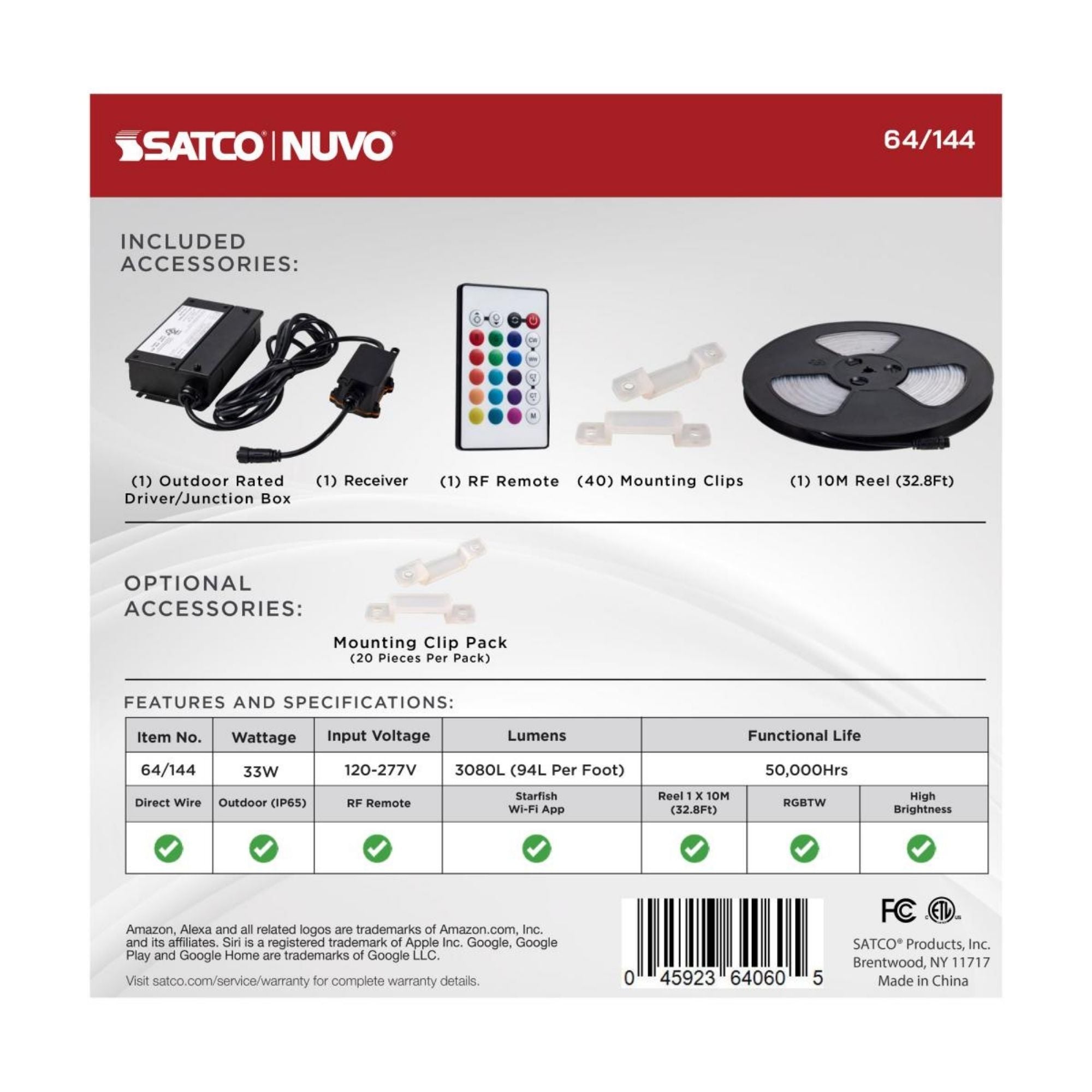 Dimension Pro Outdoor LED Smart Tape Light Kit, 32Ft Reel, RGBTW, 24V, J-Box Connection