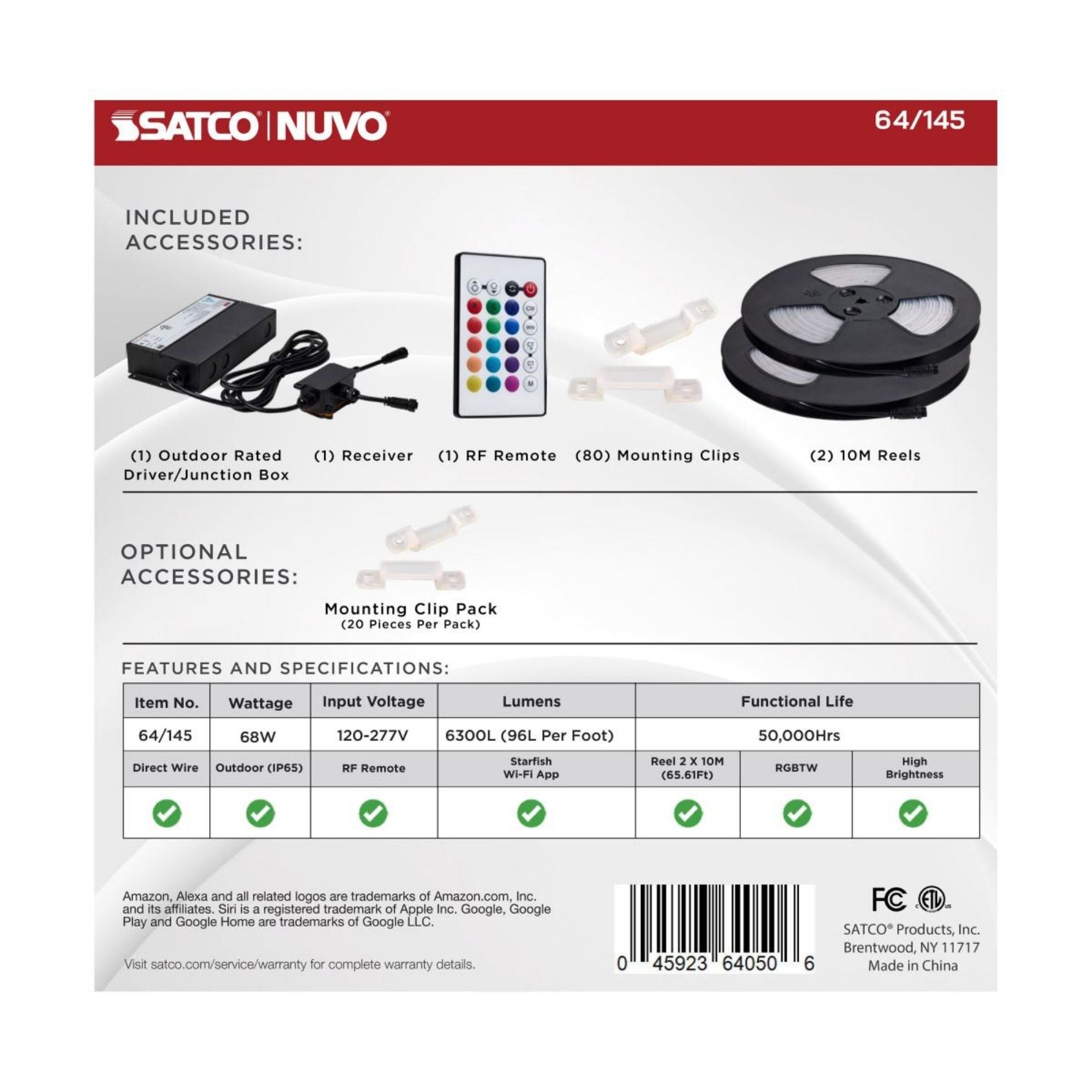 Dimension Pro Outdoor LED Smart Tape Light Kit, 64Ft Reel, RGBTW, 24V, J-Box Connection
