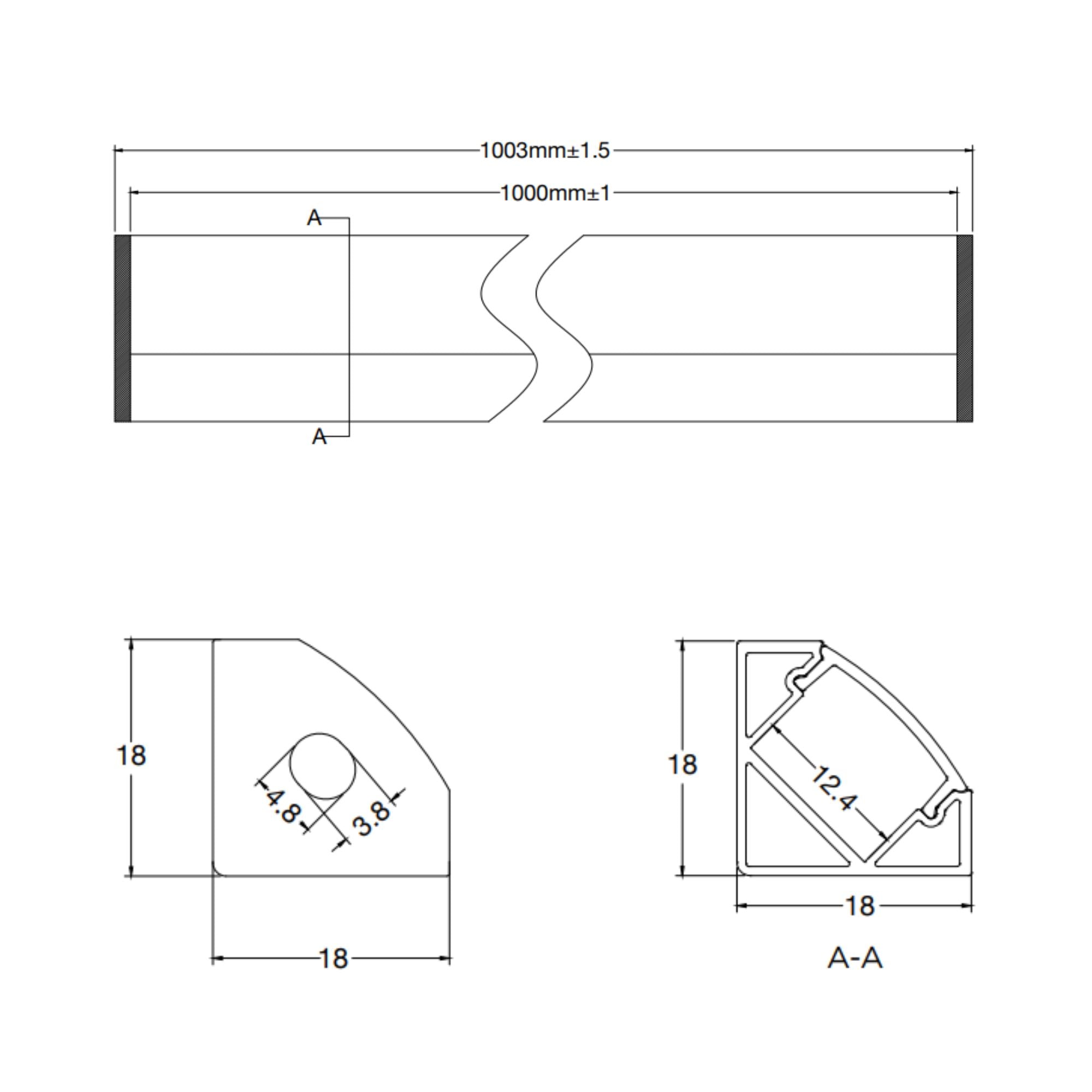 40in. Dimension 45° Angled Aluminum Tape Channel