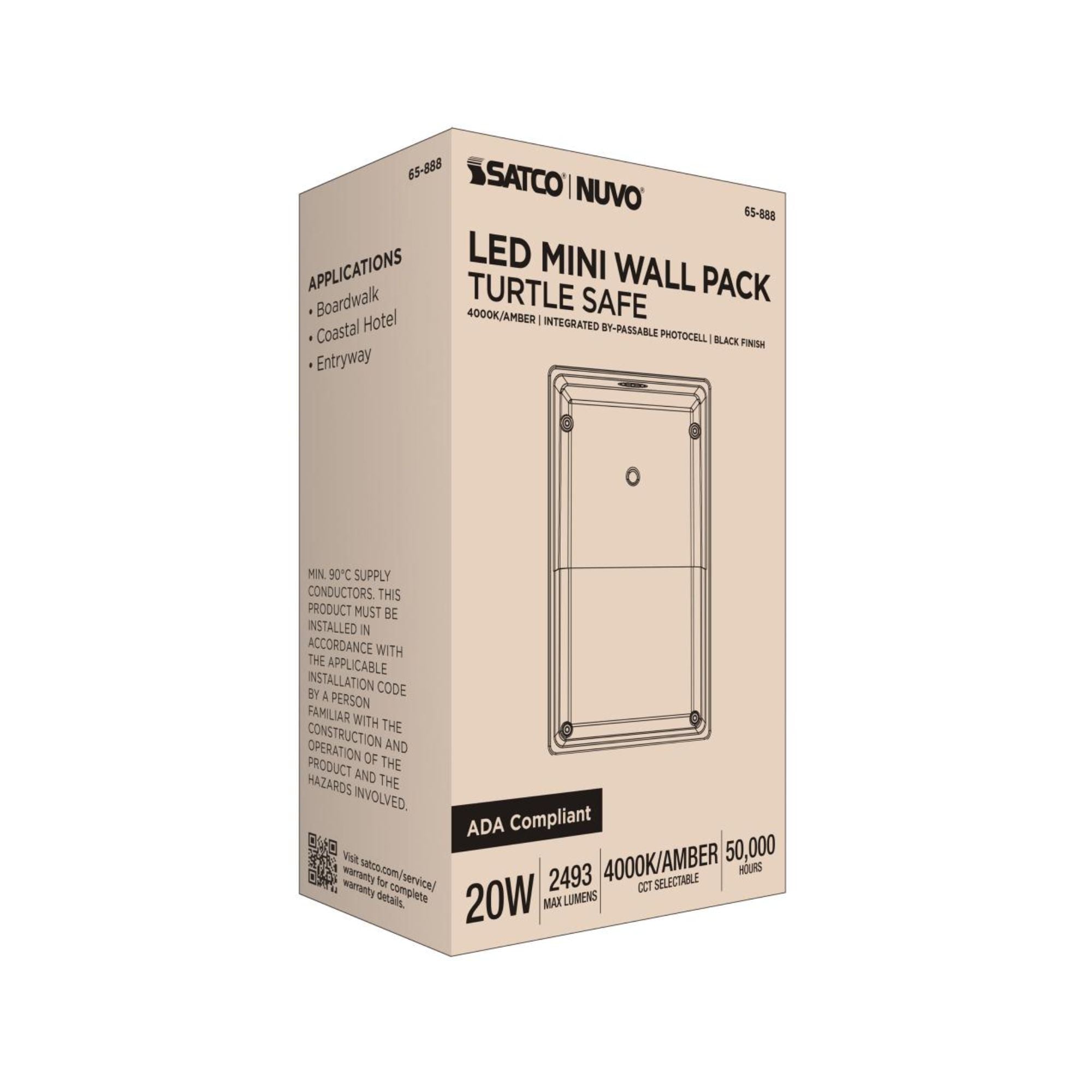 LED Turtle Friendly Mini Wall Pack, 20W, Amber Light And 4000K, 120-277V, Black - Bees Lighting