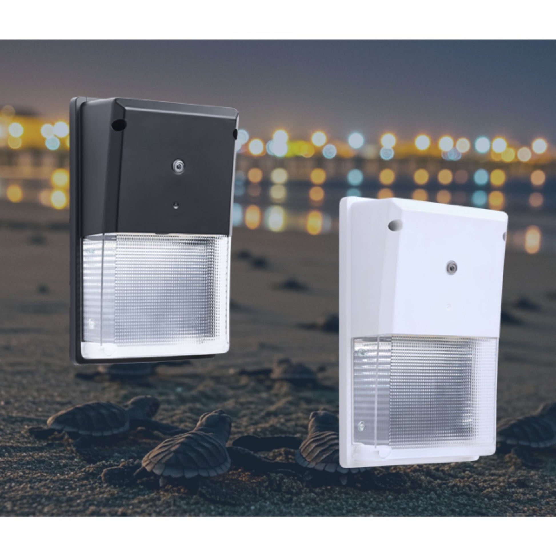 LED Turtle Friendly Mini Wall Pack, 20W, Amber Light And 4000K, 120-277V, Black - Bees Lighting