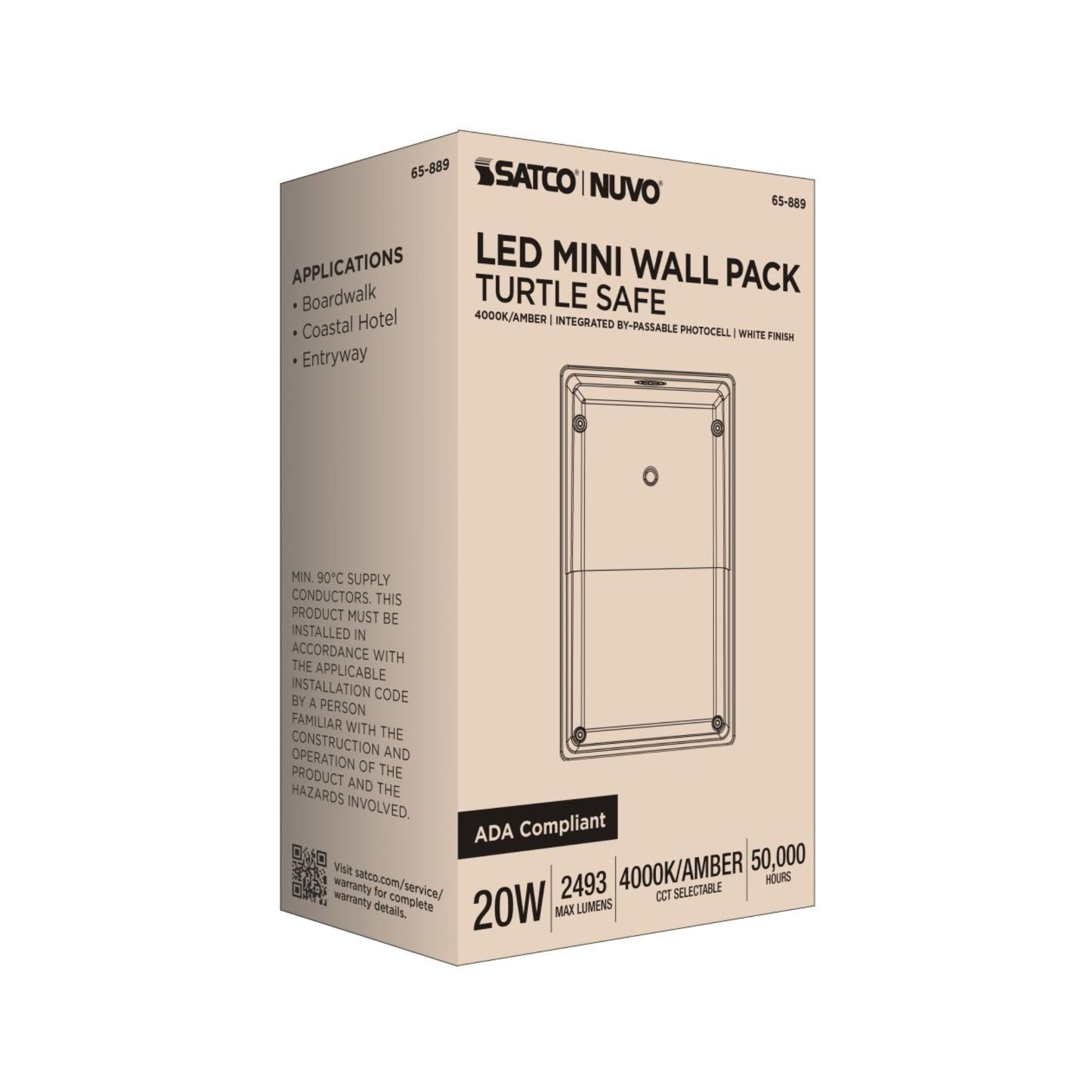 LED Turtle Friendly Mini Wall Pack, 20W, Amber Light And 4000K, 120-277V, White - Bees Lighting